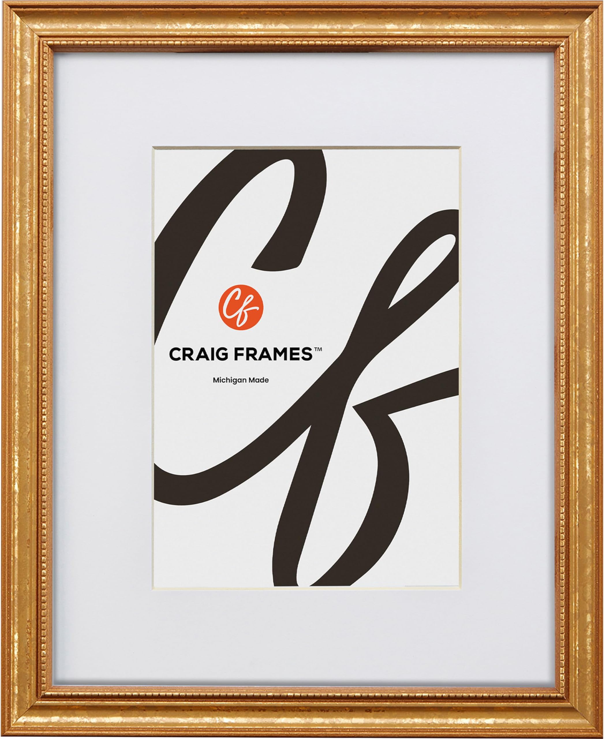 Craig Frames 18x24 Frame with Mat for 12x18 Print or Photo, Traditional Gold Frame with White Matting, Ornate Vintage Style