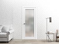 Vista 4 de SARTODOORS Frosted Lite - Panel de puerta de vidrio de 28 x 80 pulgadas Planum 2102 seda blanca para uso como armario corredizo de bolsillo