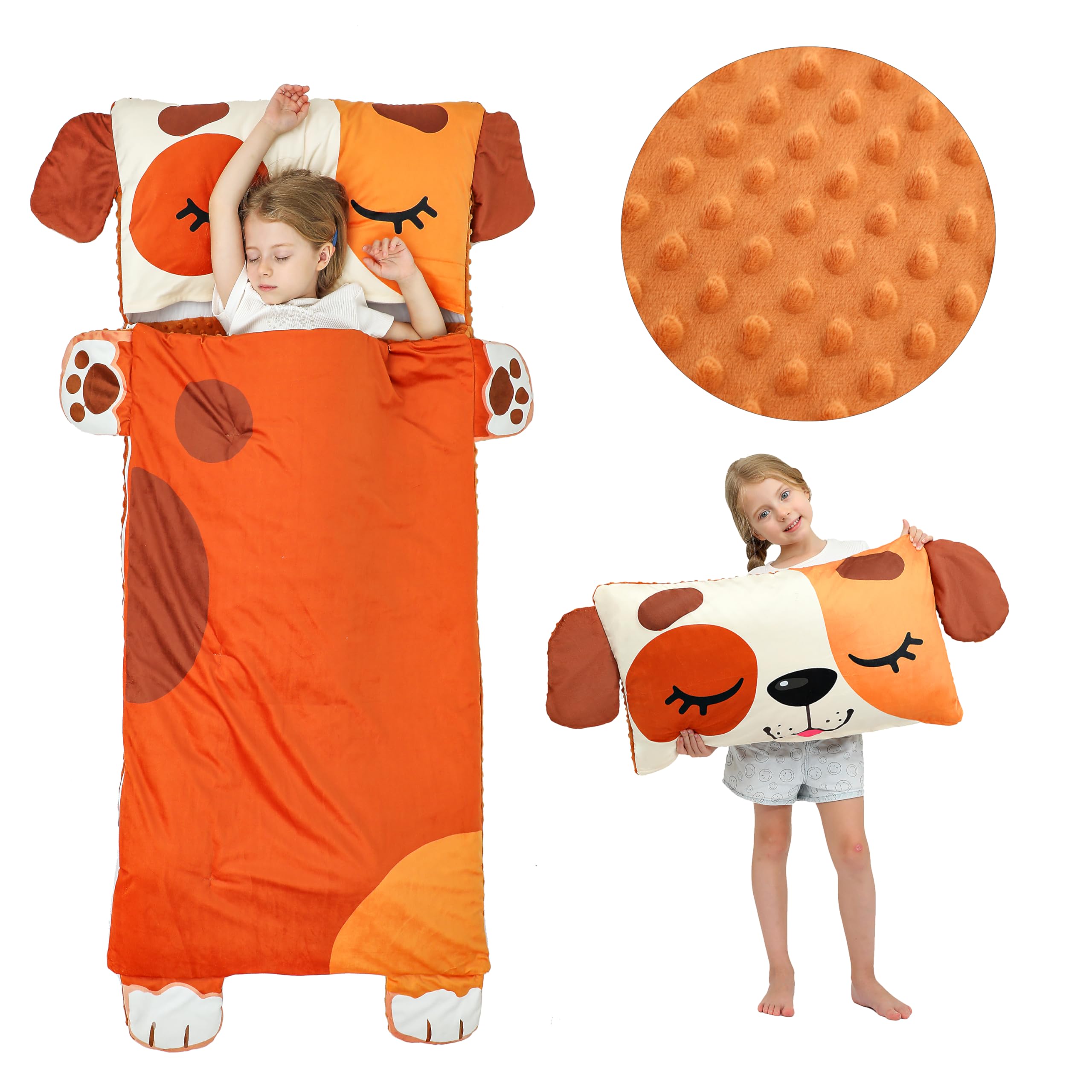Leadtex Toddler Nap Mat for Daycare and Preschool,Kids Animal Plush Sleeping Bag Nap Mat,Soft Cotton Slumber Bag and Minky Blanket for Camping.