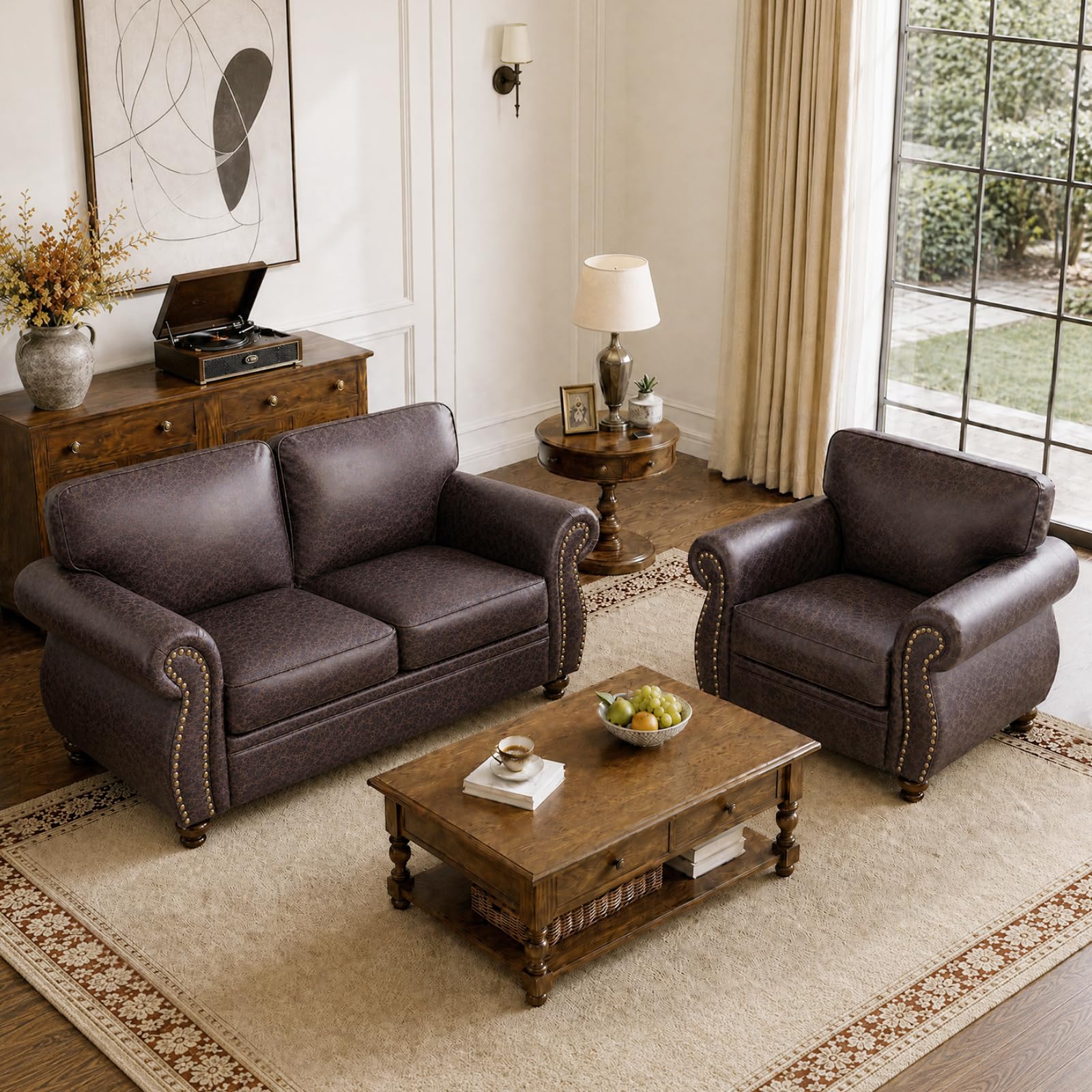 Couchus 71"W Living Room Furniture Sets, Loveseat&amp;Single, Brown