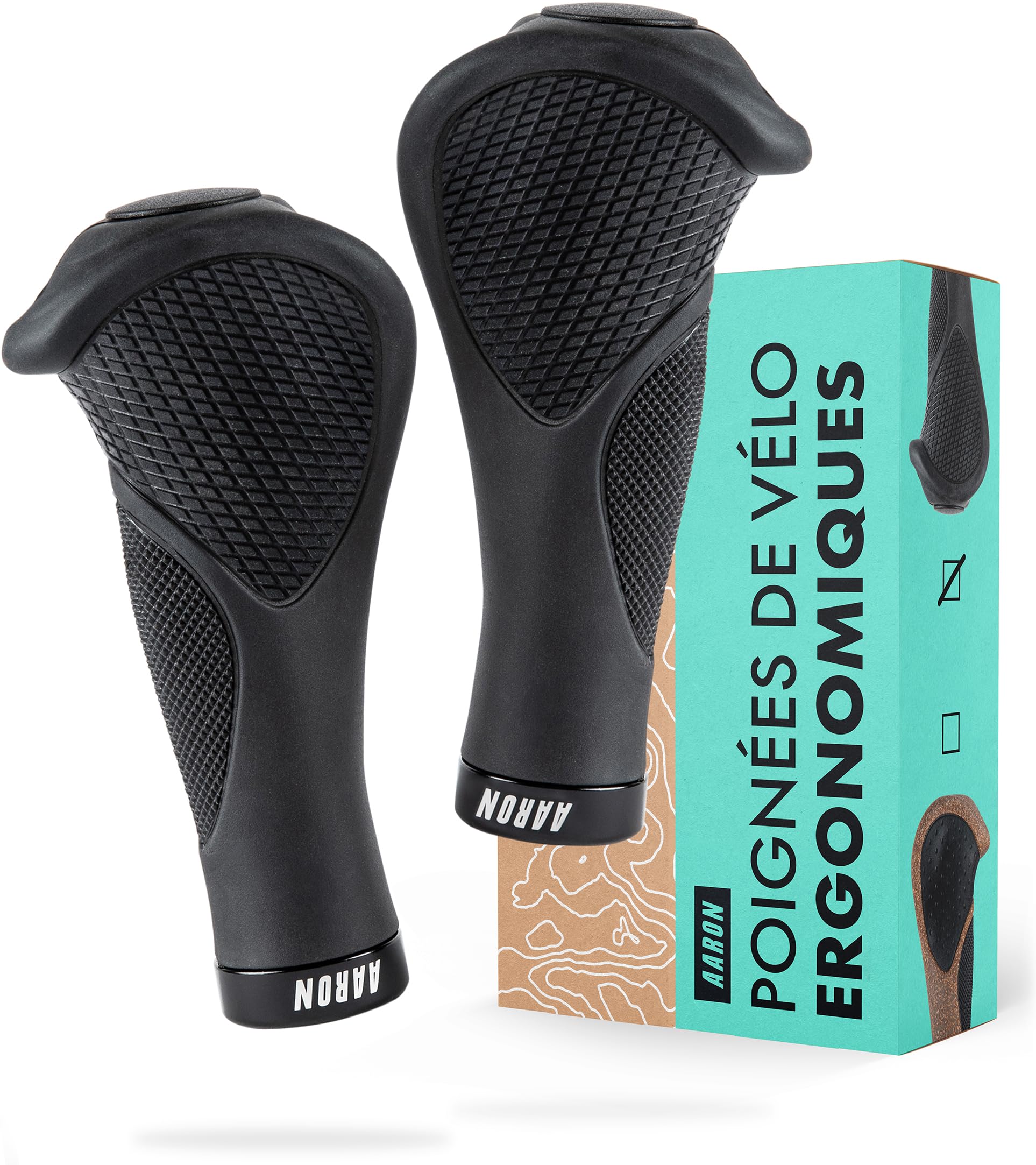 AARON Poignées de vélo ergonomiques avec amortissement en gel, poignées de guidon ergonomiques en caoutchouc antidérapant, poignées adaptées pour vélo électrique, vélo de trekking, VTT, vélo de ville,