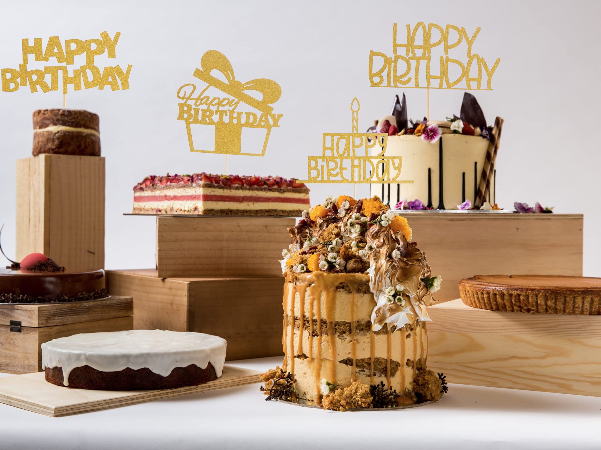 Glitzer Happy Birthday Kuchendekoration – 4-teiliges Goldenes Set Für Jeden Geburtstag