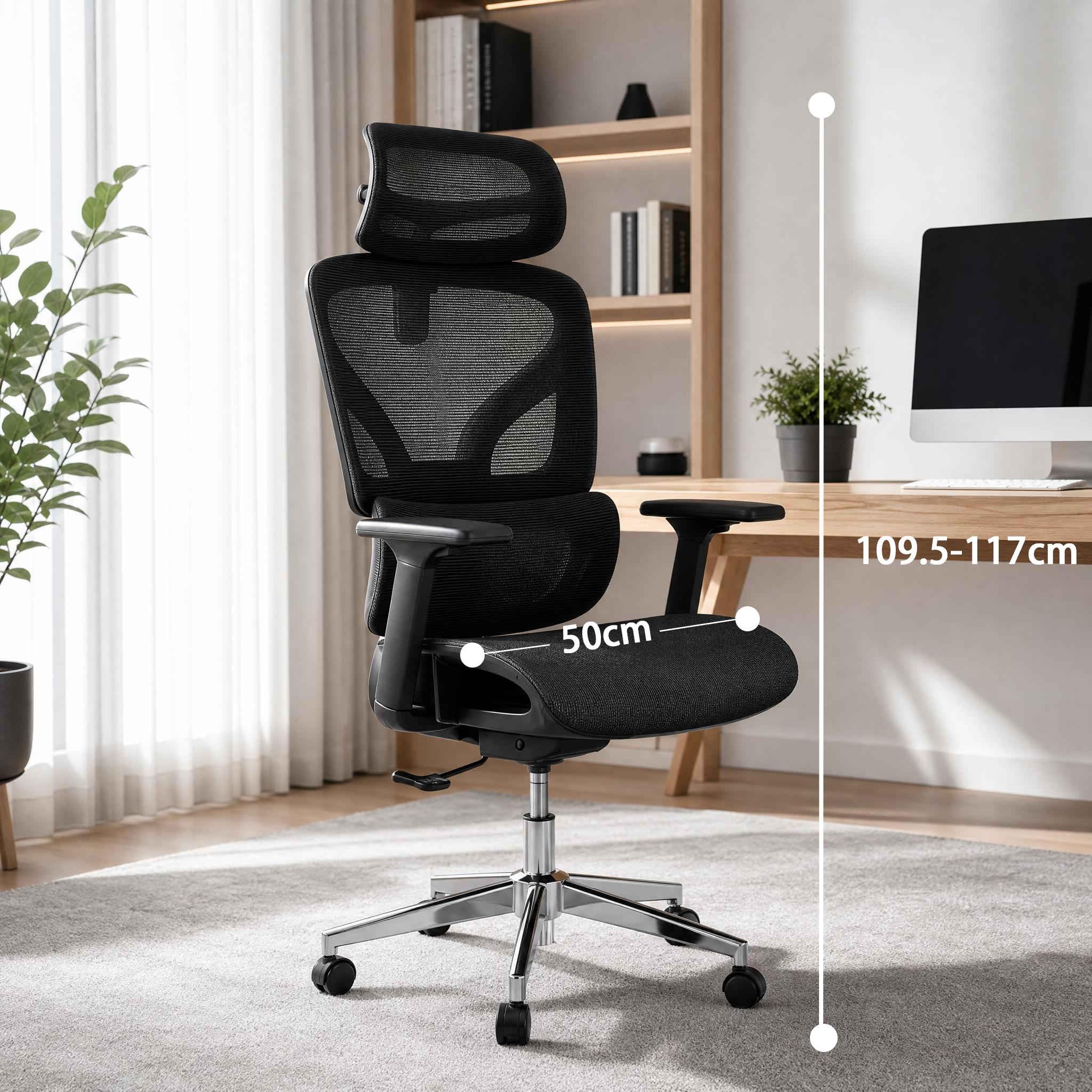 Garvee Chefsessel Bürostuhl, Ergonomischer Bürostuhl, 4D-verstellbare Armlehnen, Verstellbare Rückenlehne mit arretierbarem Neigungswinkel, Robustes Stahlfußkreuz, Drehstuhl 160 kg