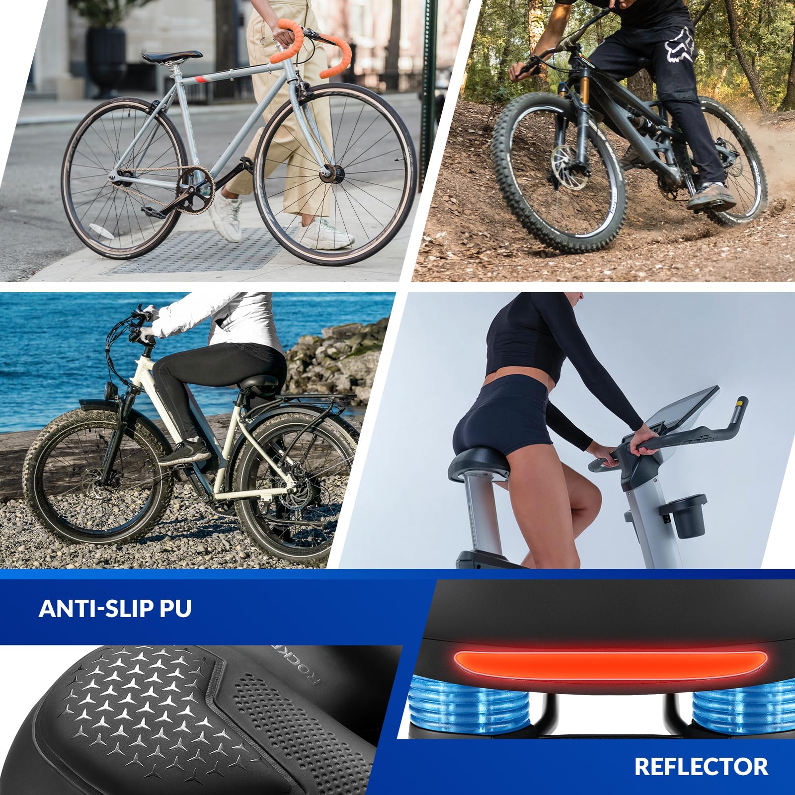 ROCKBROS Siodełko Rowerowe Siodełko Kolarskie z Zagęszczonym Silikonem i Pianką Wygodne Miękkie Grube Ergonomiczne Wodoodporne Siodło Rowerowe do Rowerów Górskich Miejskie Szosowe Damskie Męskie