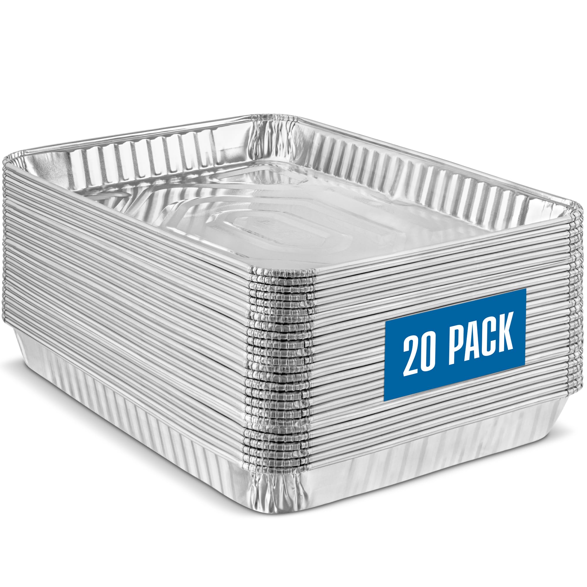 PLASTICPRO Paquete de 20 bandejas de aluminio desechables para galletas de 9 x 13 pulgadas, bandejas para hornear de alta calidad resistentes