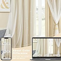 Vista 8 de XiDi - Cortinas beige con superposición transparente para sala de estar y dormitorio, ventana pequeña, 2 paneles, 80% de oscurecimiento, cortinas