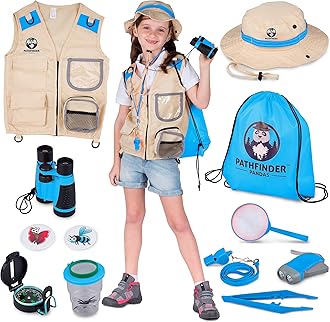 Explorer Costume Kids with Safari Vest & Hat – Kids Explorer Kit & Bug Hunting Kits for Children with Binoculars, Bug Catcher, Magnifying Glass Outdoor Toys for 3+ Year Old Boys Girls