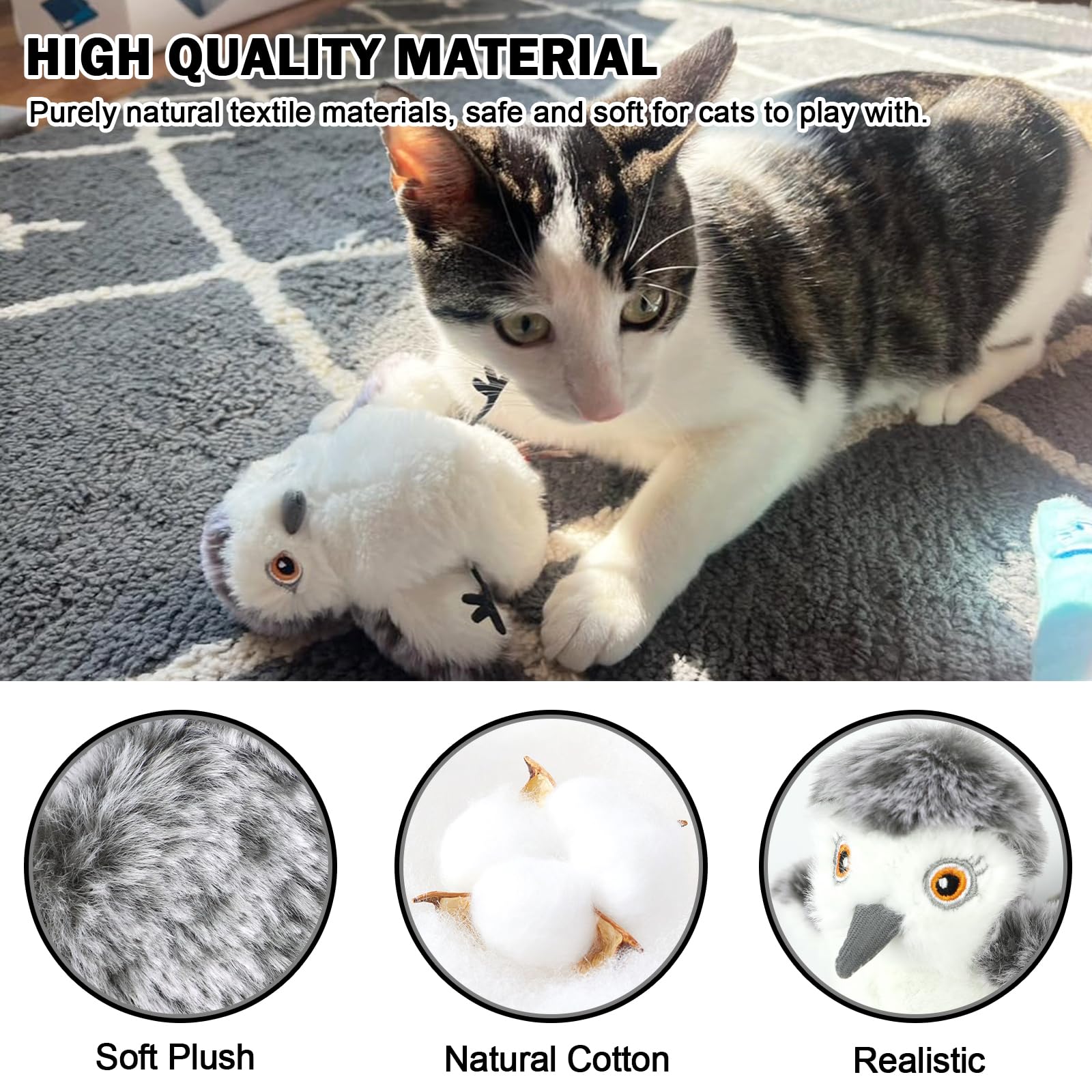 Nepfaivy Cat Toys Flapping Bird, Interactive Catnip Toys for Cats Realistic Plush Simulation Chirping Bird Cat Toy - Image 4