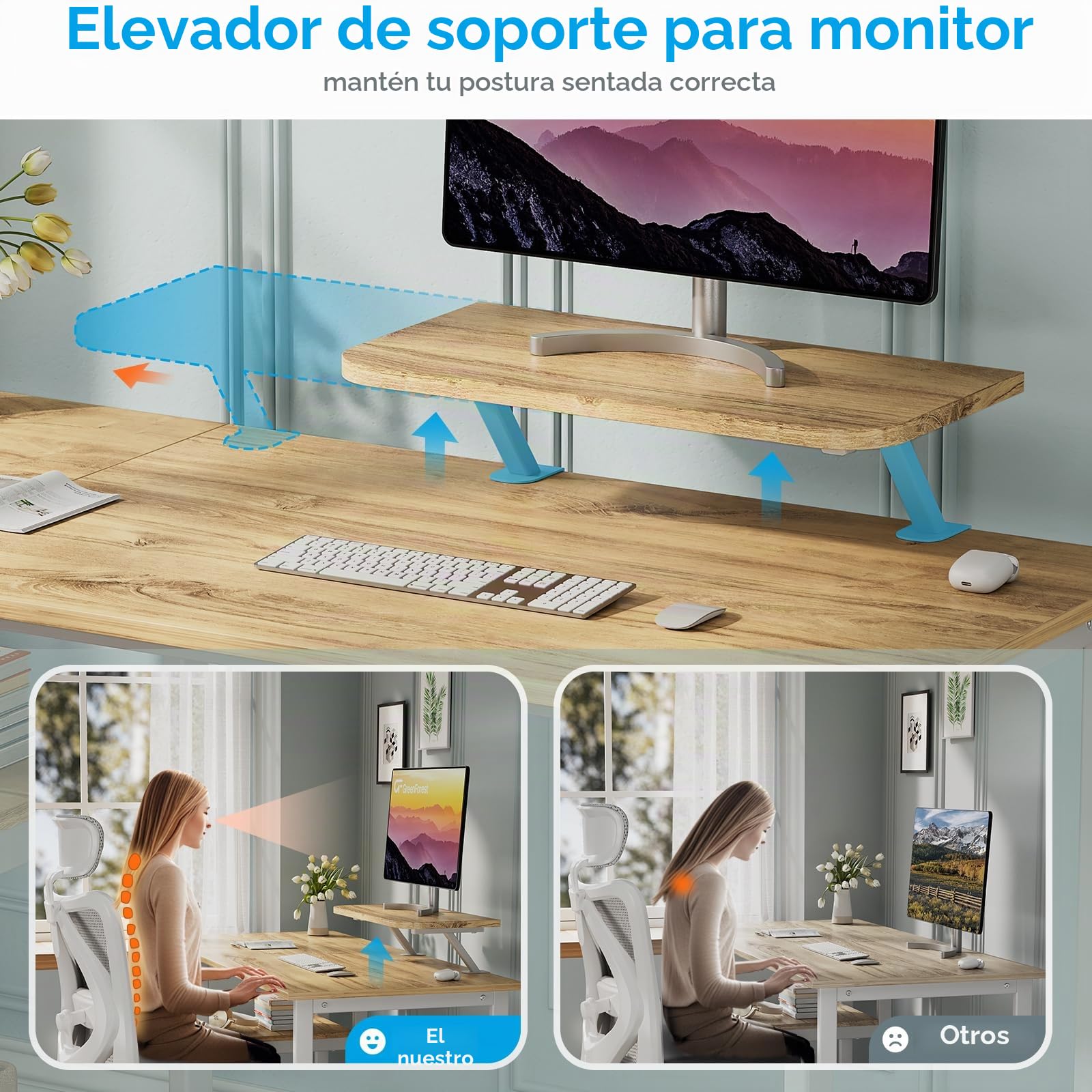 GreenForest Escritorio Ahorrar Espacio y Estantes Reversibles,100 cm Mesa de Estudio Compacta con Estante Monitor, para Oficina en Casa o Dormitorio Estudiante, Beige