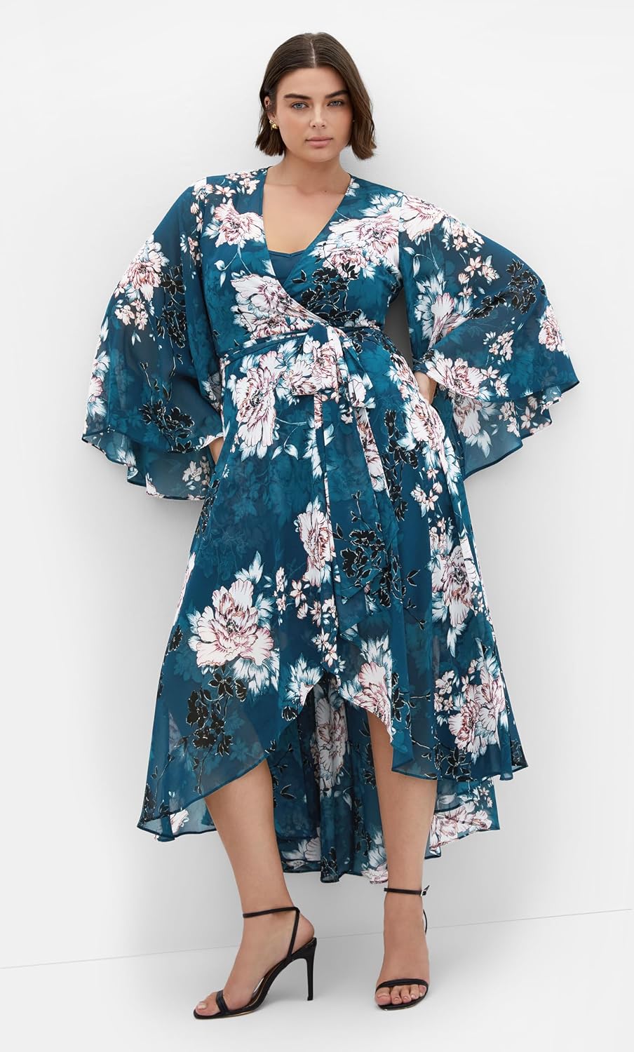 City Chic Plus Size Dress - Jade Blossom Long Sleeve Maxi