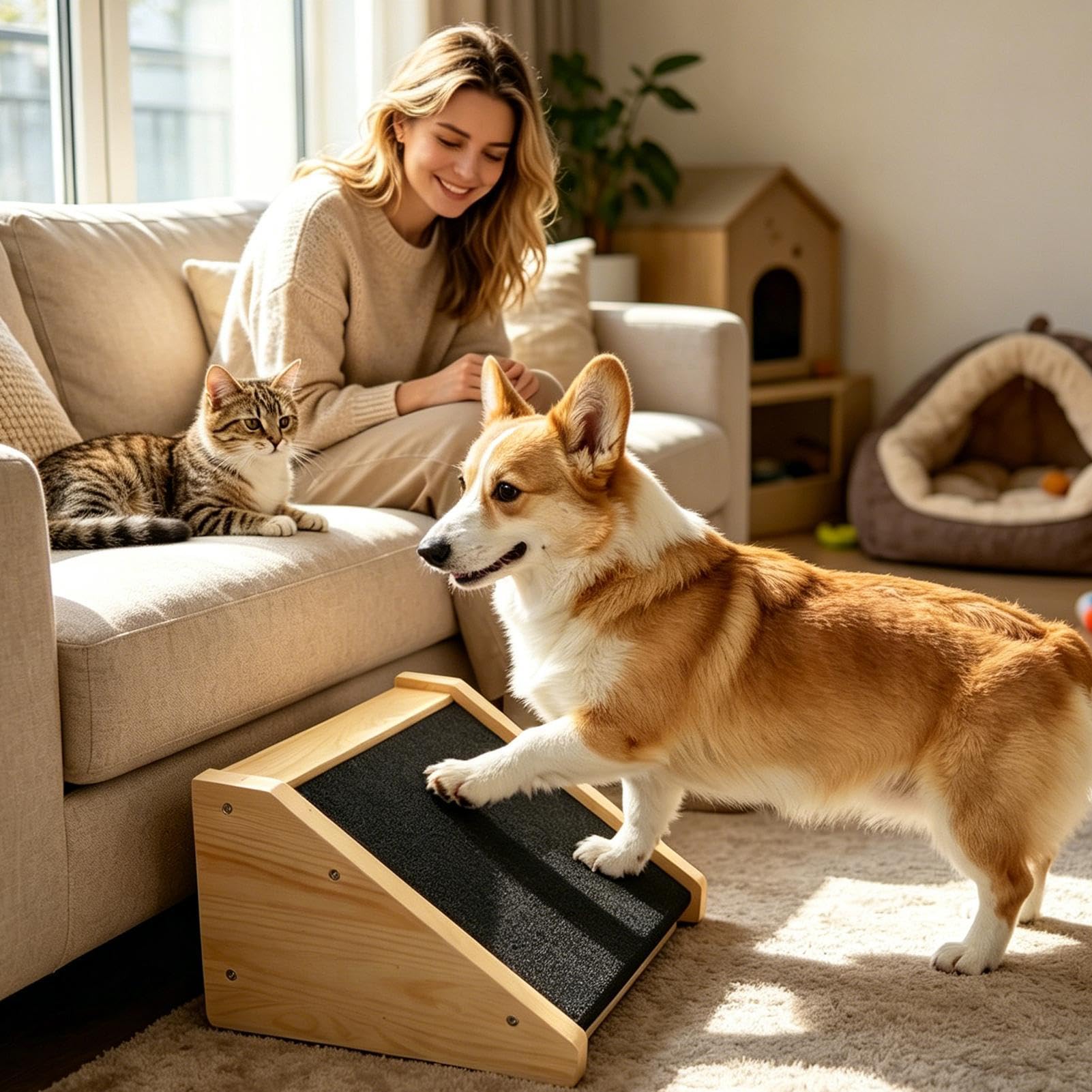 Tabla Rascador Canino Escalera trepadora de madera con | Tabla Rascador Canina para Cachorros y Perros Pequeños Medianos Grandes en Casa Esquina Jaula Enriquecimiento