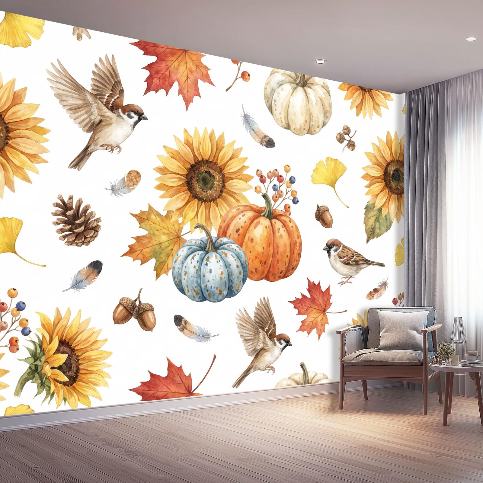 Papier Peint Panoramique Ville Blanc Naturel Automne 300 x 210 cm