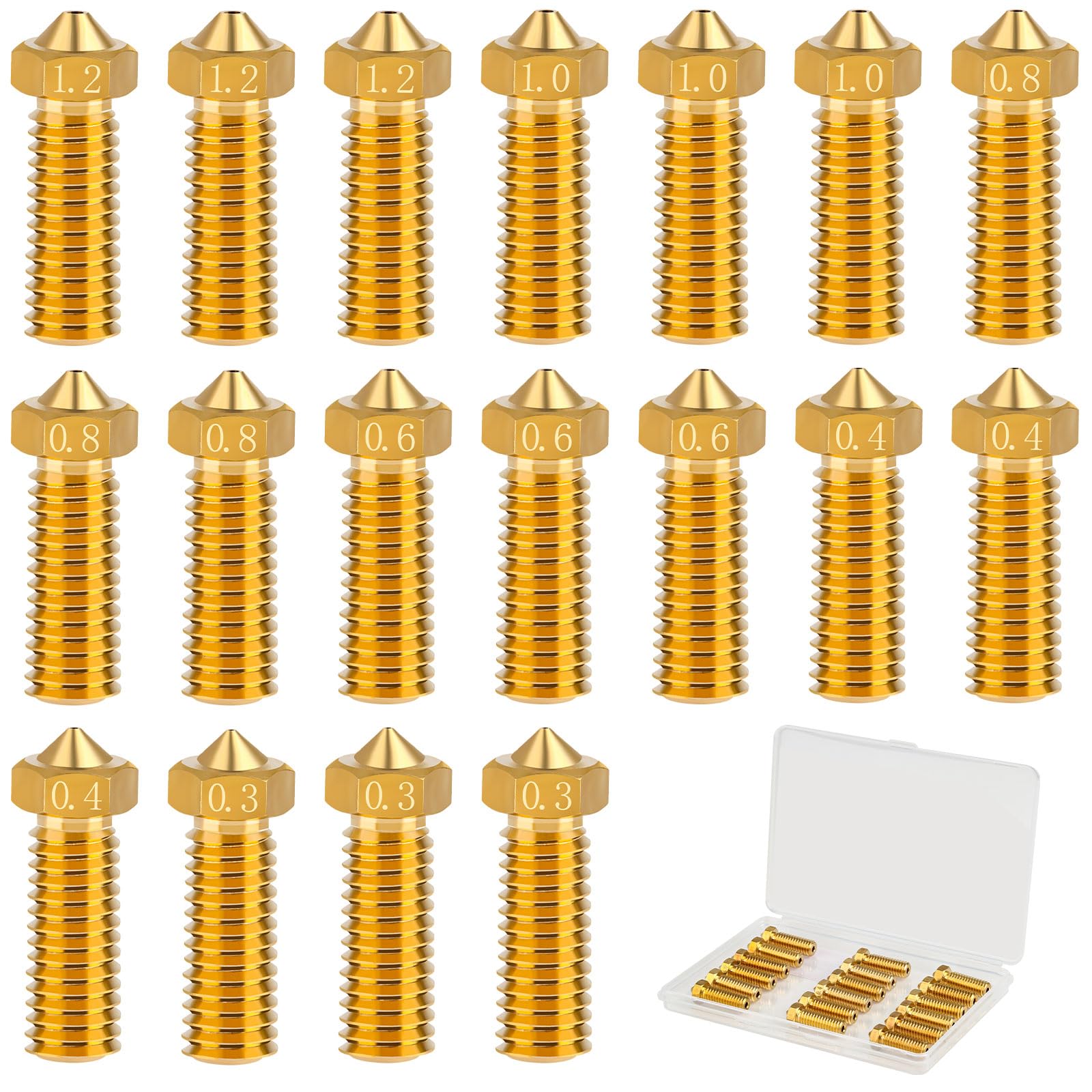 18 sztuk mosiężnych dysz do wytłaczarki, głowica drukująca 0,3-1,2 mm, dysza do drukarki 3D, gwint M6, mosiężna dysza do drukarki 3D, do Anycubic Kobra 2 Pro, Kobra 2 Plus, Kobra 2 Max, 6 rozmiarów