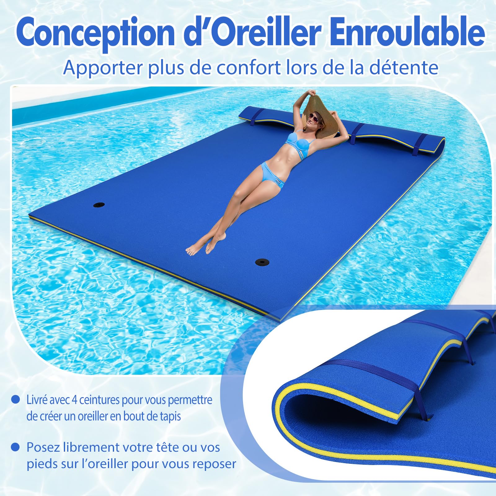 GYMAX Tapis Flottant en Mousse XPE, Matelas d'eau (Bleu)