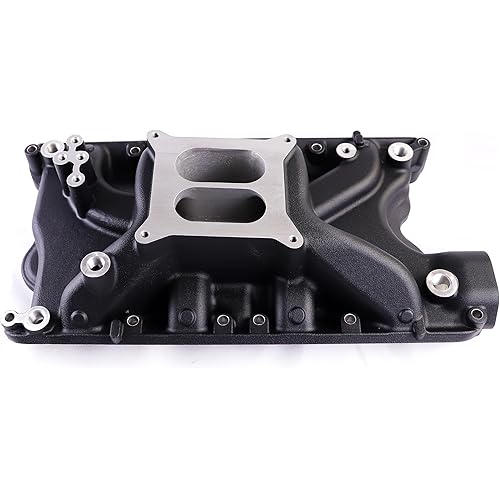 7181 84023 Intake Manifold Aluminum Dual Plane Compatible with Ford Small Block Windsor 351/5.8L 1969-1997 SBF 351W 1,500-6,800 RPM V8 Engine Black