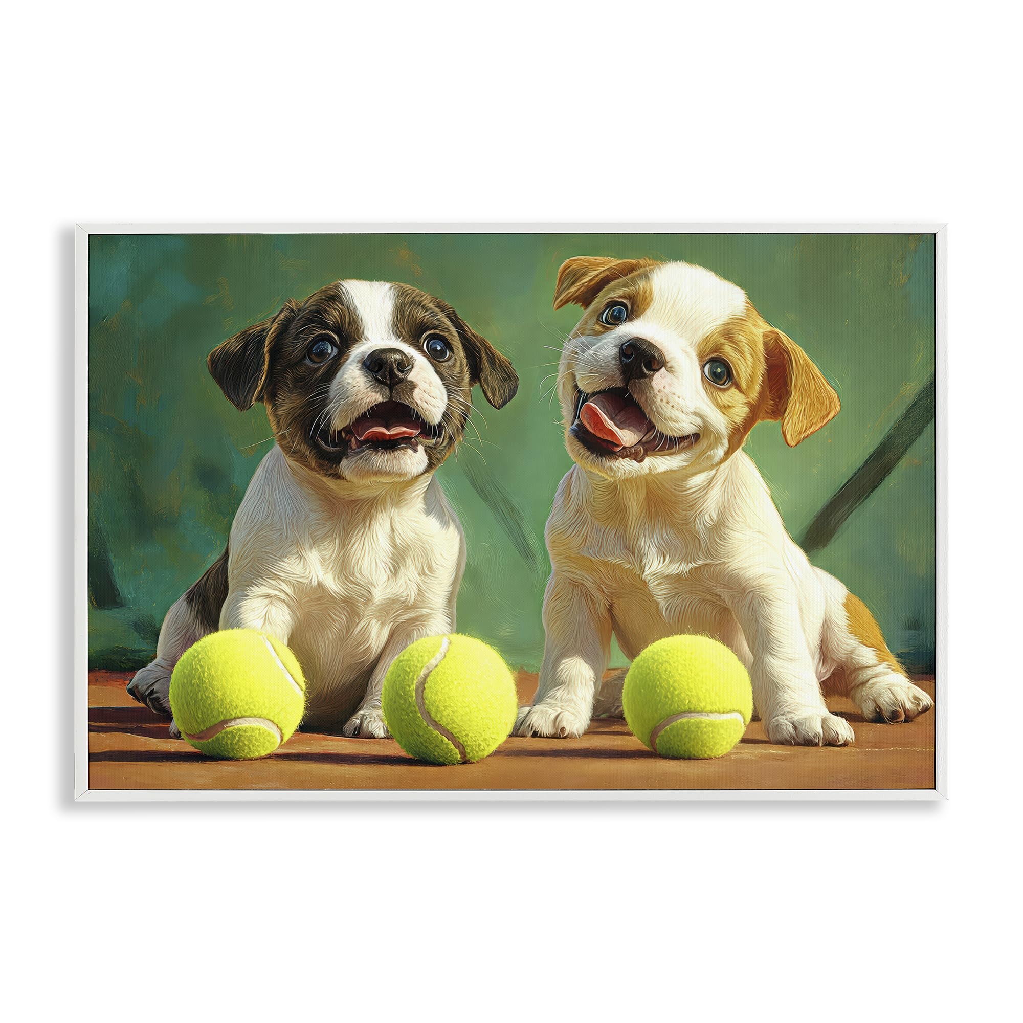 Stupell Industries 'Adorable Puppies with Tennis Balls', Framed Giclee Art, White, 18 x 12 Inches, Easy to Hang and Sturdy, Made in USA, by Imagine It Images