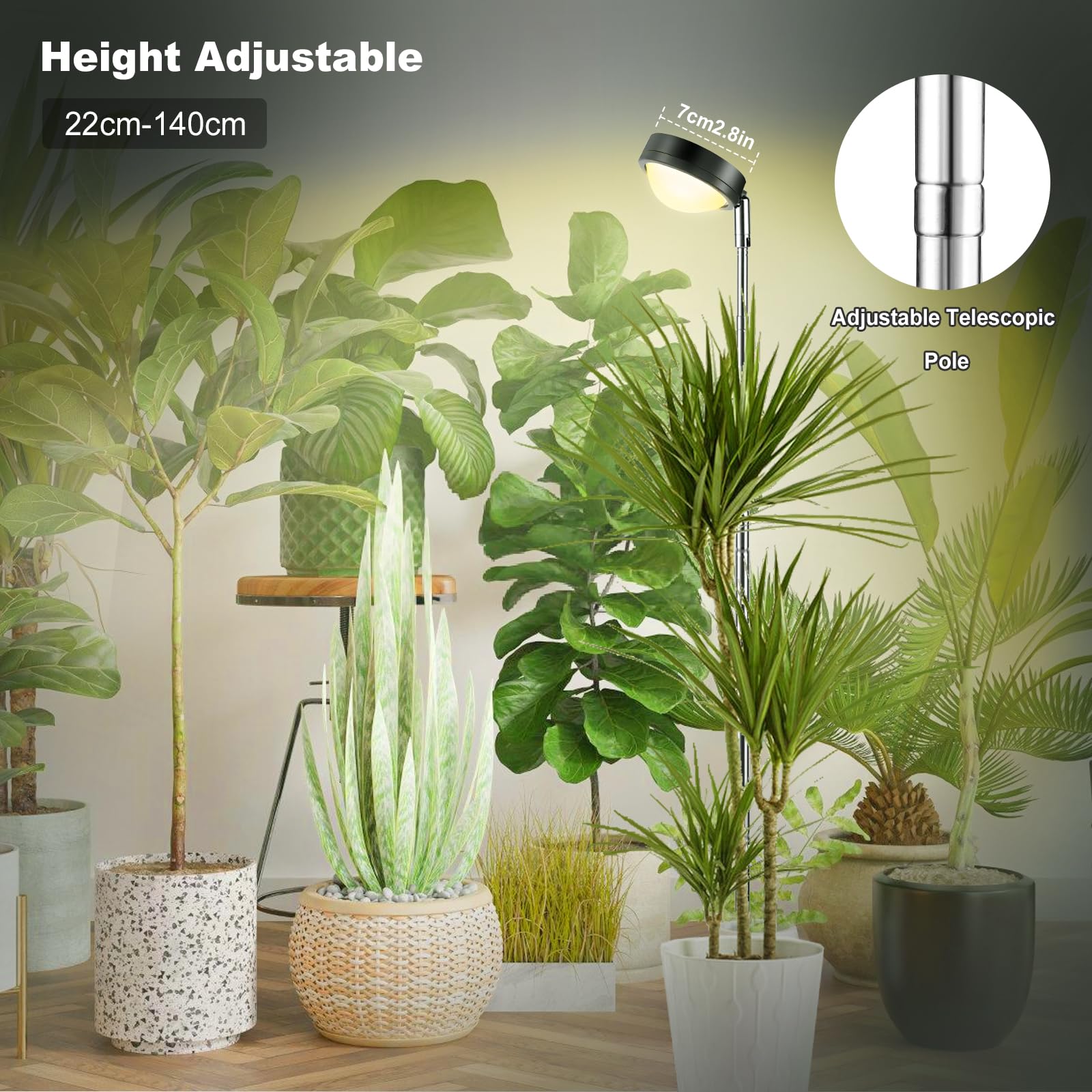 Lámpara de Plantas con Lente Óptica Luz de Crecimiento con 6/12/18H Temporizador Lámpara de Cultivo de Espectro Completo 4000K Ajustable en Altura para Plantas Altas y Grandes