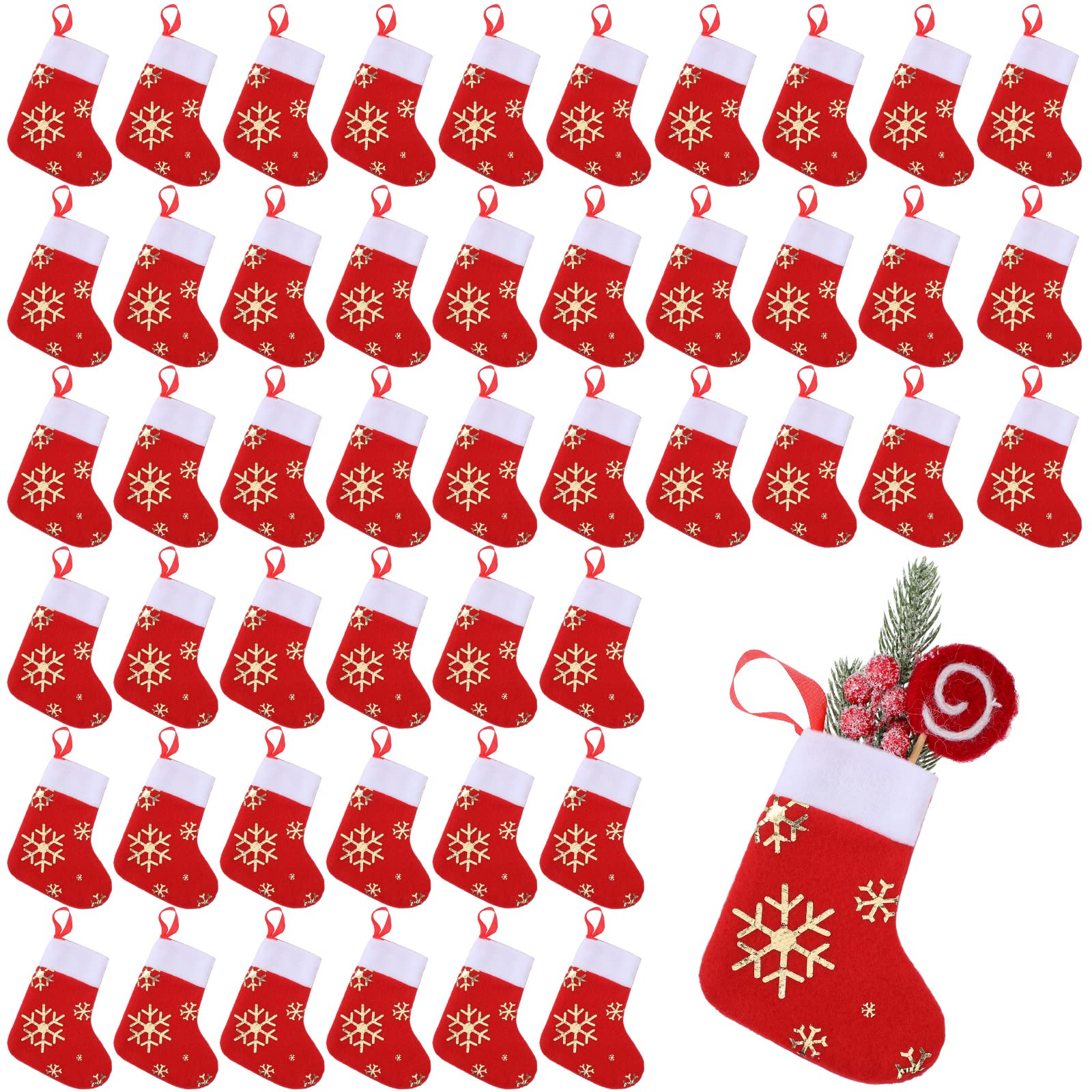 harrycle mini christmas stockings bulk 6 inches glitter snowflake stockings plush cuff knit socking for christmas tree and room ornament decoration and gift holder (100 pcs)