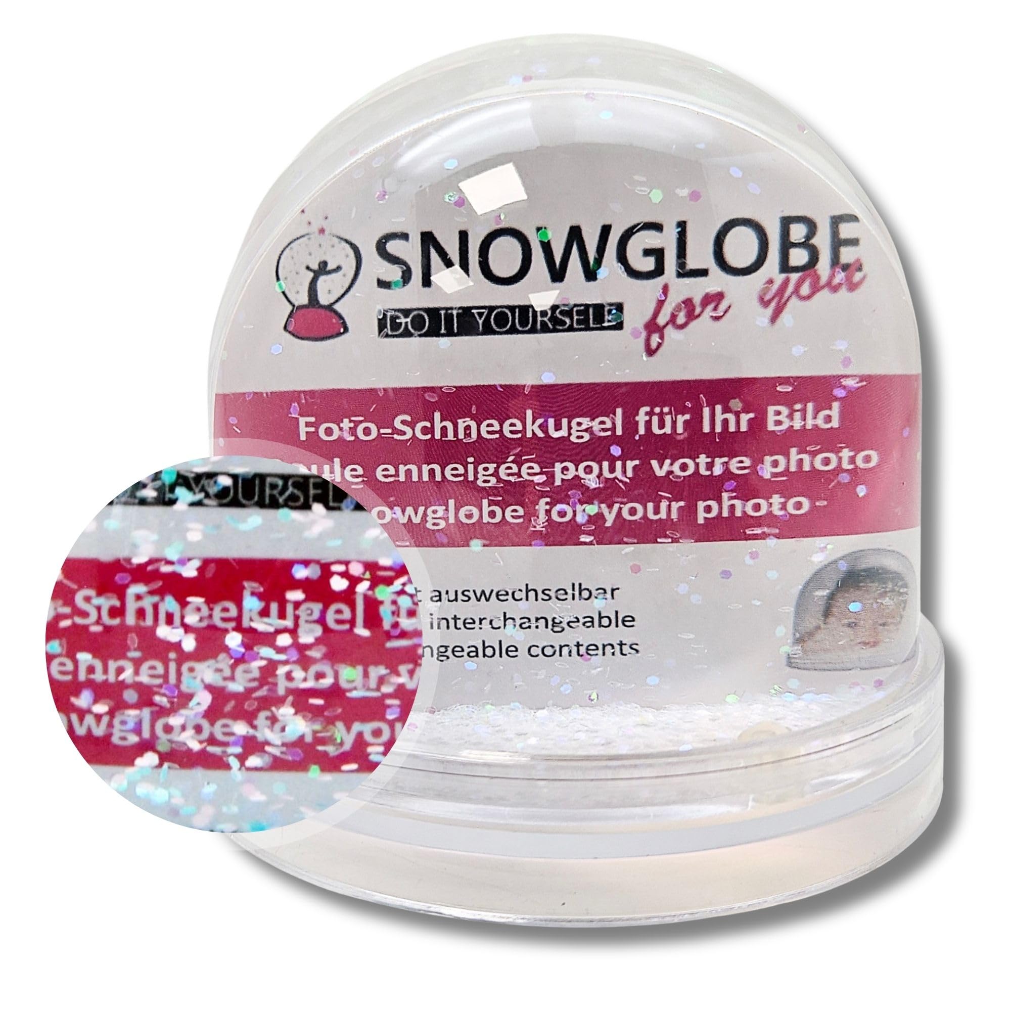 Snowglobe For You - Do It Yourself Transparent 50001 Snow Globe Photo With Base With Glitter (No Snow Inside)
