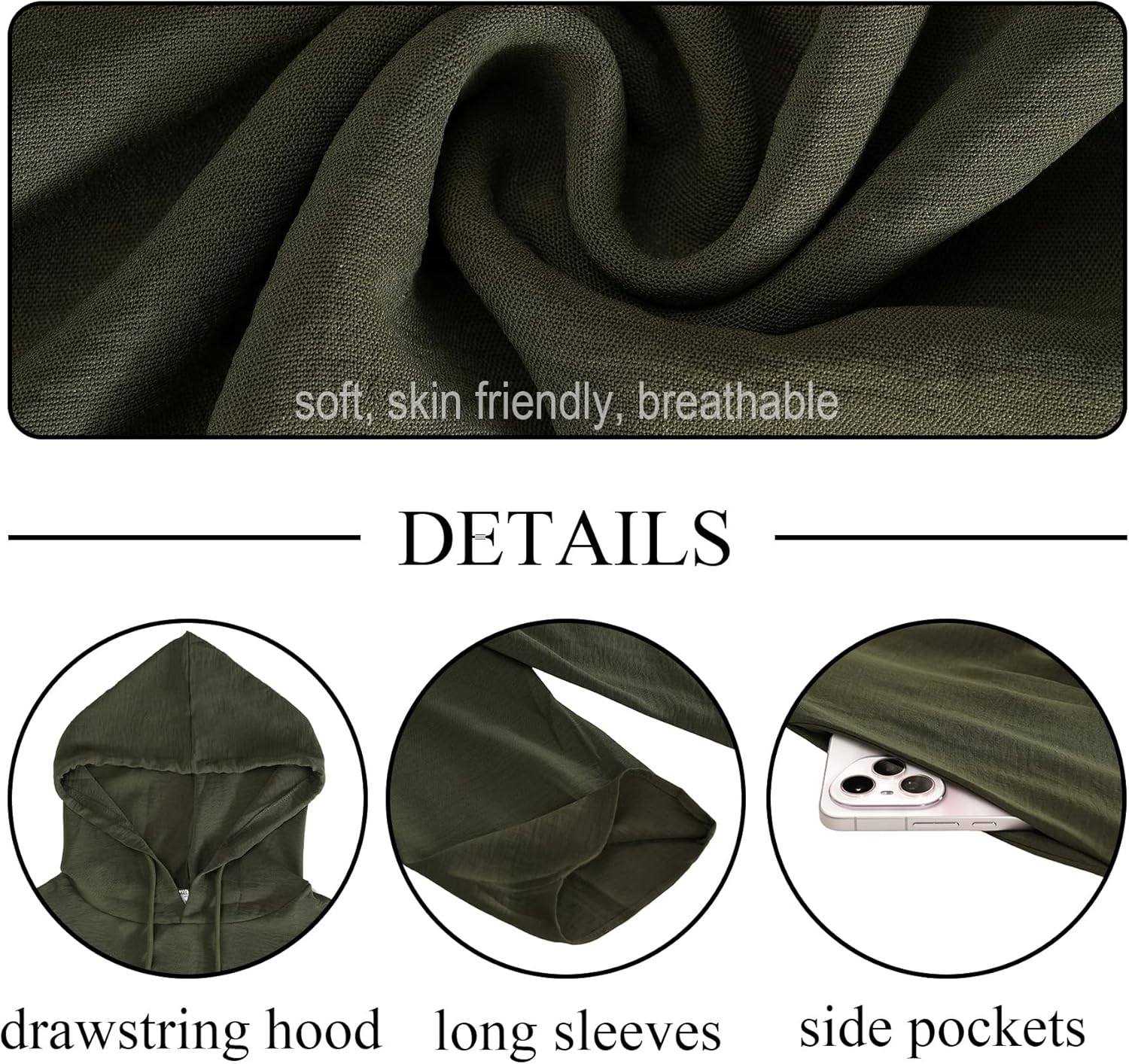 Muslim Abaya Dress for Women Loose Lightweight Hoody Praying Robe Islamic Middle East Maxi Dress with Pockets