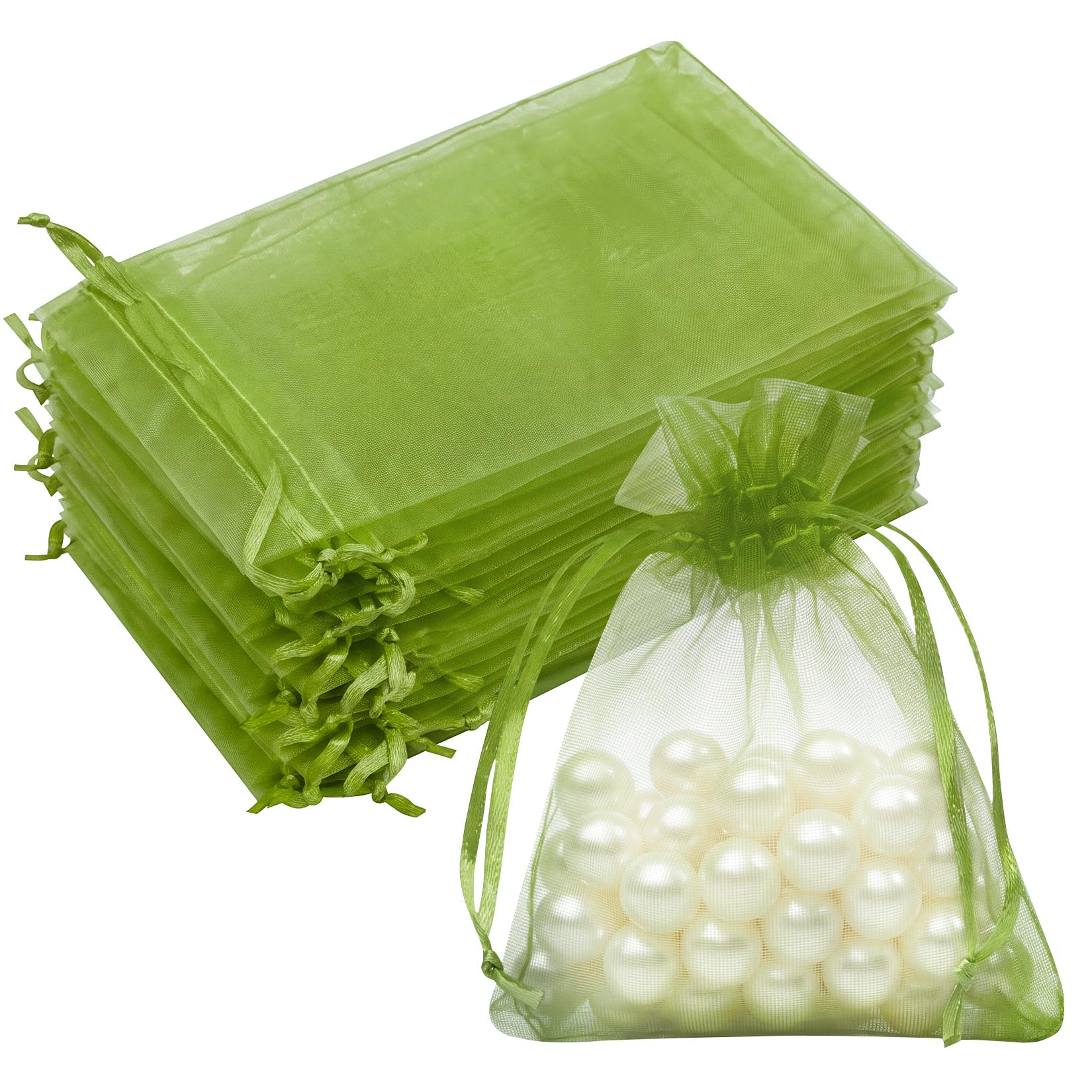 Crweety 50PCS Organza Bags 3x4 Green Small Gift Bags Mesh Drawstring