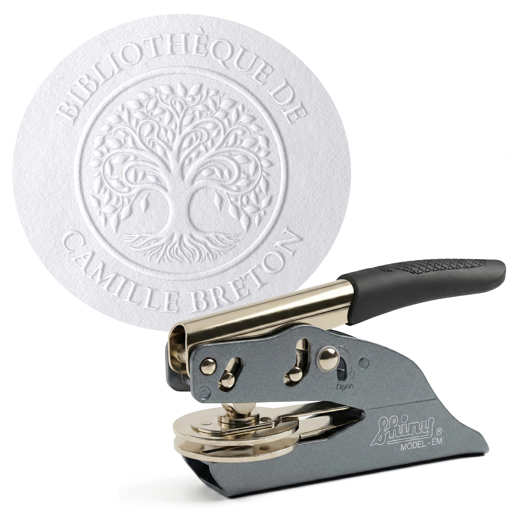 Embosseur Ex Libris personnalisé pour livres – Tampon à sec avec nom gravé, 41 mm – Pince à gaufrage de bibliothèque – JUST REFINE (Insignia Eternitas)