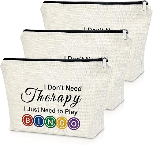 Miniatura 8 de Sazuwu Regalos para amantes del bingo, regalo de juego para mujeres, bolsa de maquillaje, No necesito terapia, solo necesito jugar al bingo (estilo