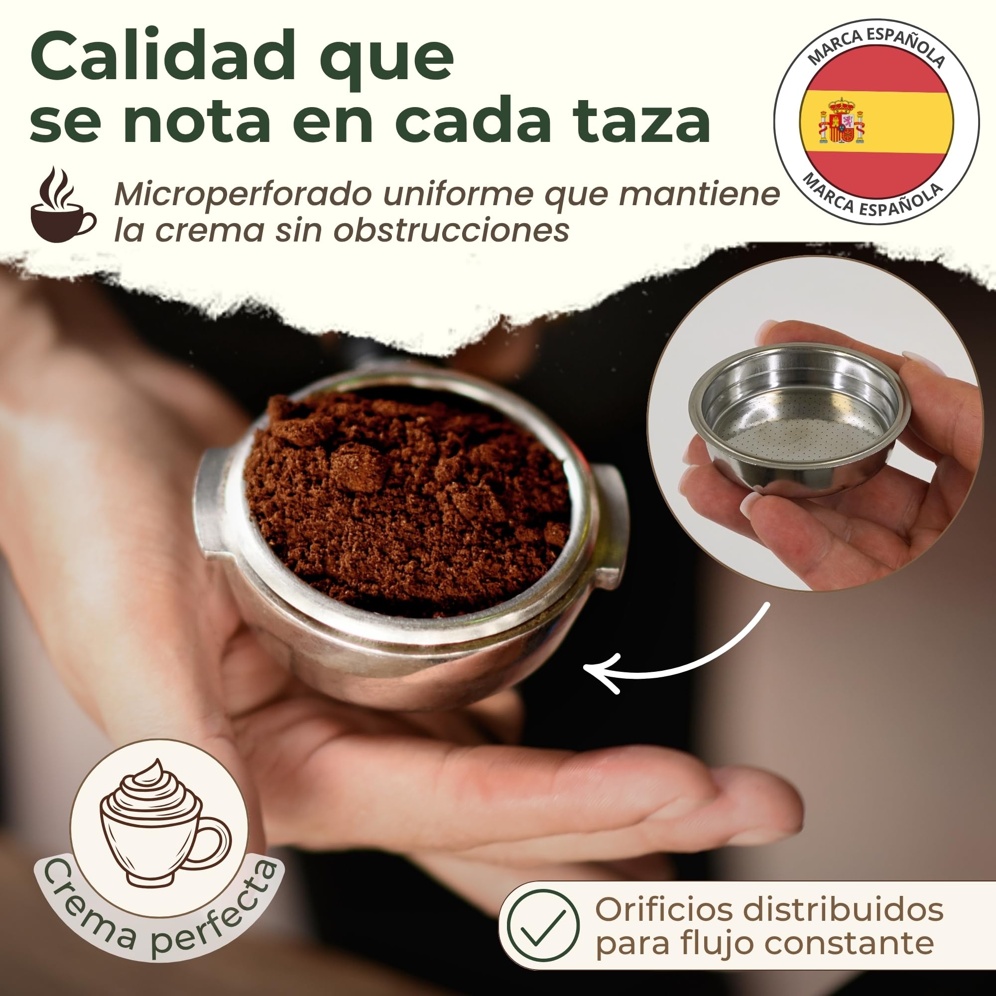 Filtre cafetière Cecotec 51 mm sous pression | Compatible avec les machines à café Cecotec, Delonghi, Ufesa et Breville | Lot de 2 ou 3 bols | Power Espresso 20 (set 2 filtres (1 et 2