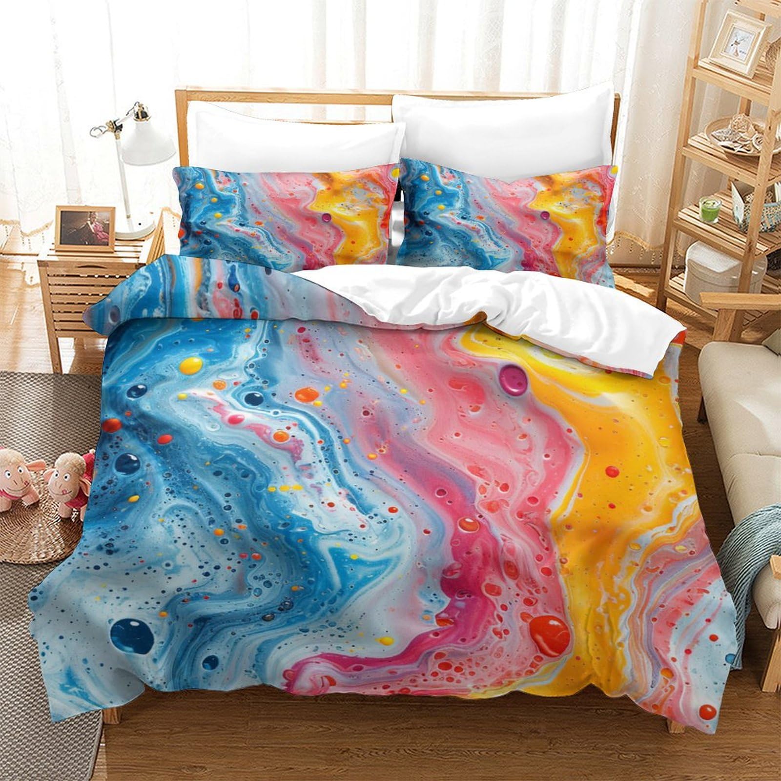 Abstract Fluid Art 3D Printed Duvet Cover Set 3pcs Microfiber Colorful Abstract Bedding Set King（220x240cm）