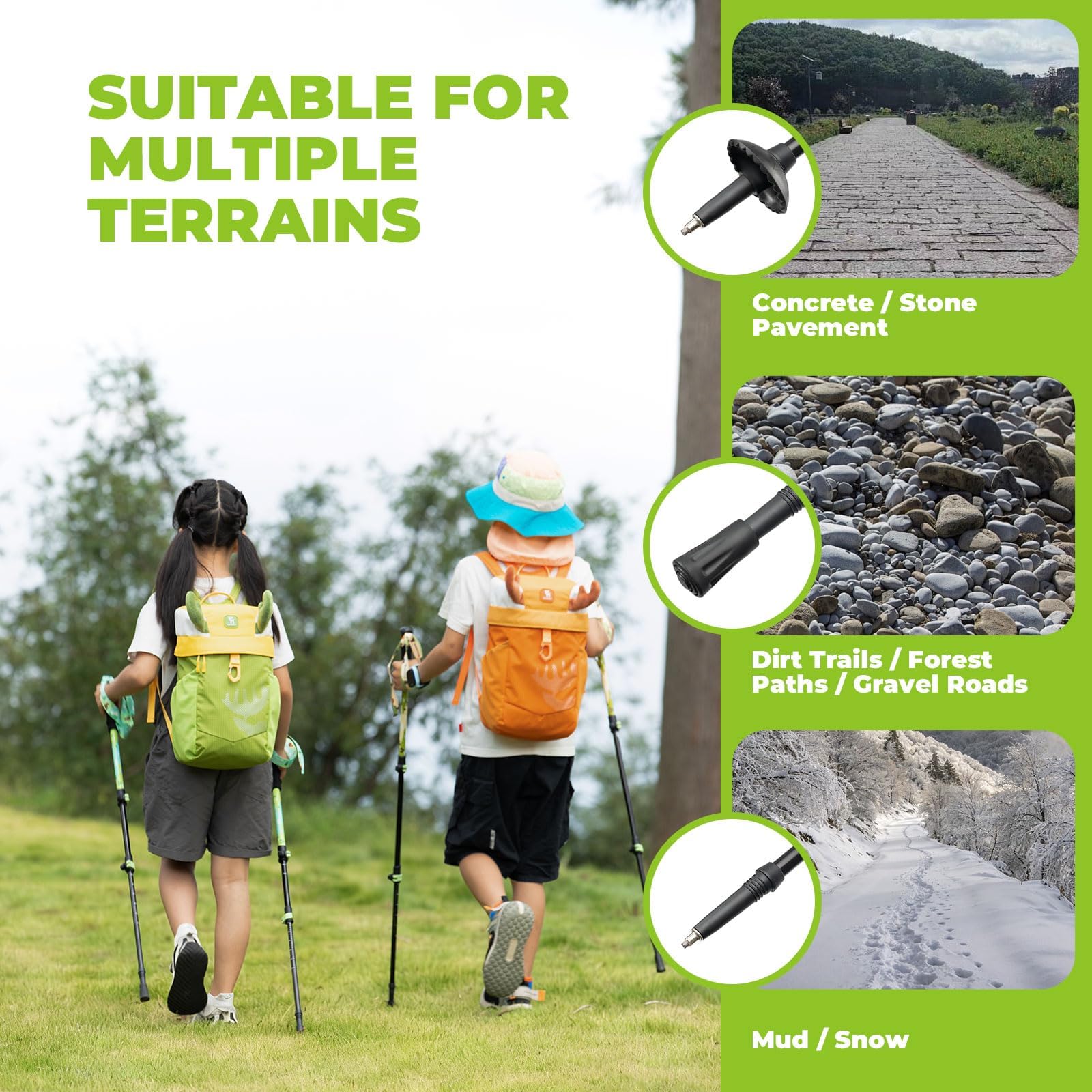 2 Pezzi Bastoni da Trekking per Bambini Pieghevoli in Alluminio | Regolabile 51-100cm, con Manico in Eva, Bastoncini Telescopici Leggero, Bastoncini da Trekking per Montagna Escursioni