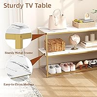 Vista 7 de Function Home Soporte de TV para televisores de hasta 50 pulgadas, centro de entretenimiento de 2 niveles, mueble de TV moderno con parte superior