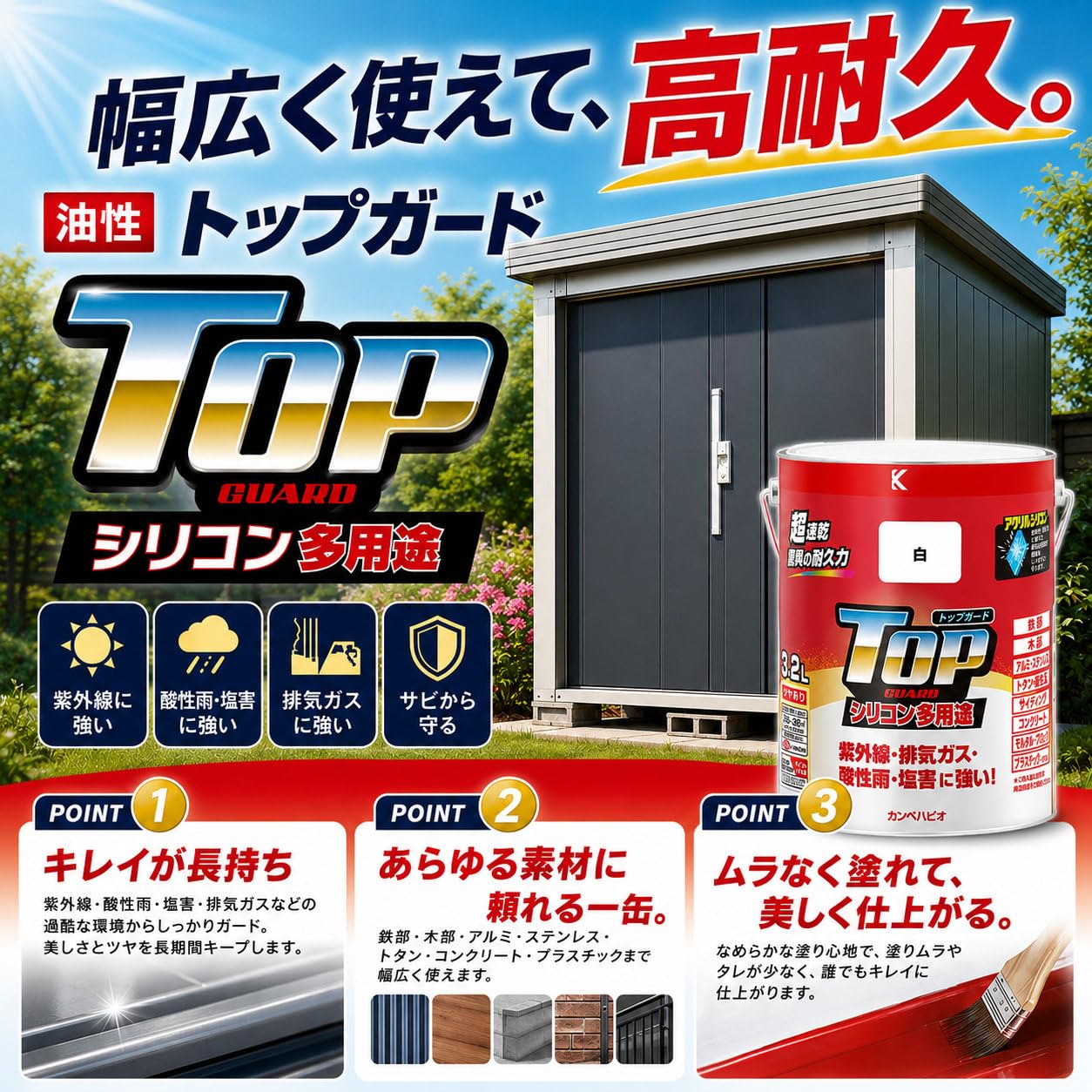 Amazon | カンペハピオ ペンキ 塗料 油性 つやあり シリコン樹脂 多
