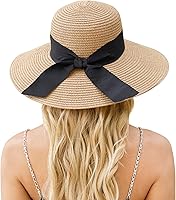 Trifabricy Women's Wide Brim Straw Sun Hat UPF 50+ UV Protection Foldable Floppy Beach Hat