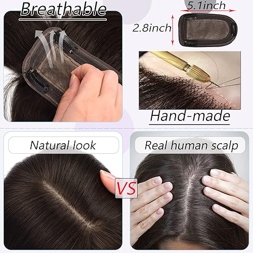 Miniatura 5 de Toppers para el cabello para mujeres con cabello delgado, base de seda real con flequillo, toppers para mujer, con clip, para pérdida de cabello,