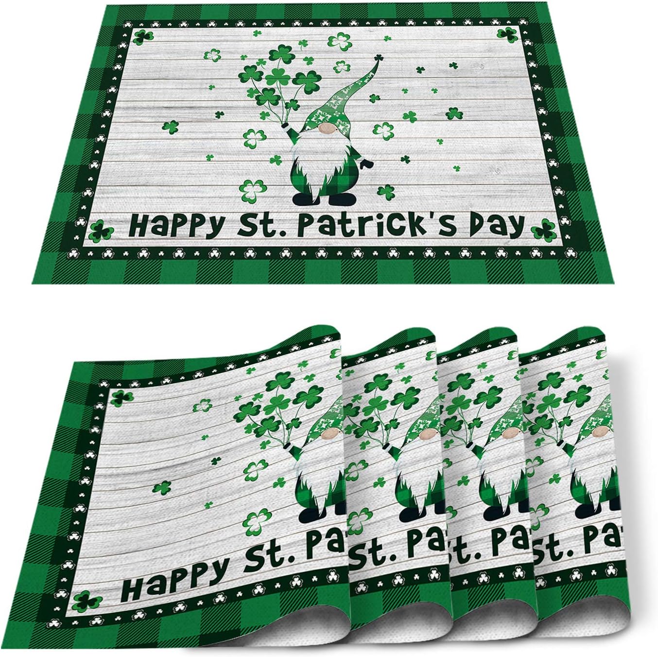 Stylish Placemats for Dining Table Decor,St. Patrick's Day Funny Gnome Holding Clovers Placemat Thermal Insulation Non-Slip Table Mat Washable for Kitchen Table Set of 6pc