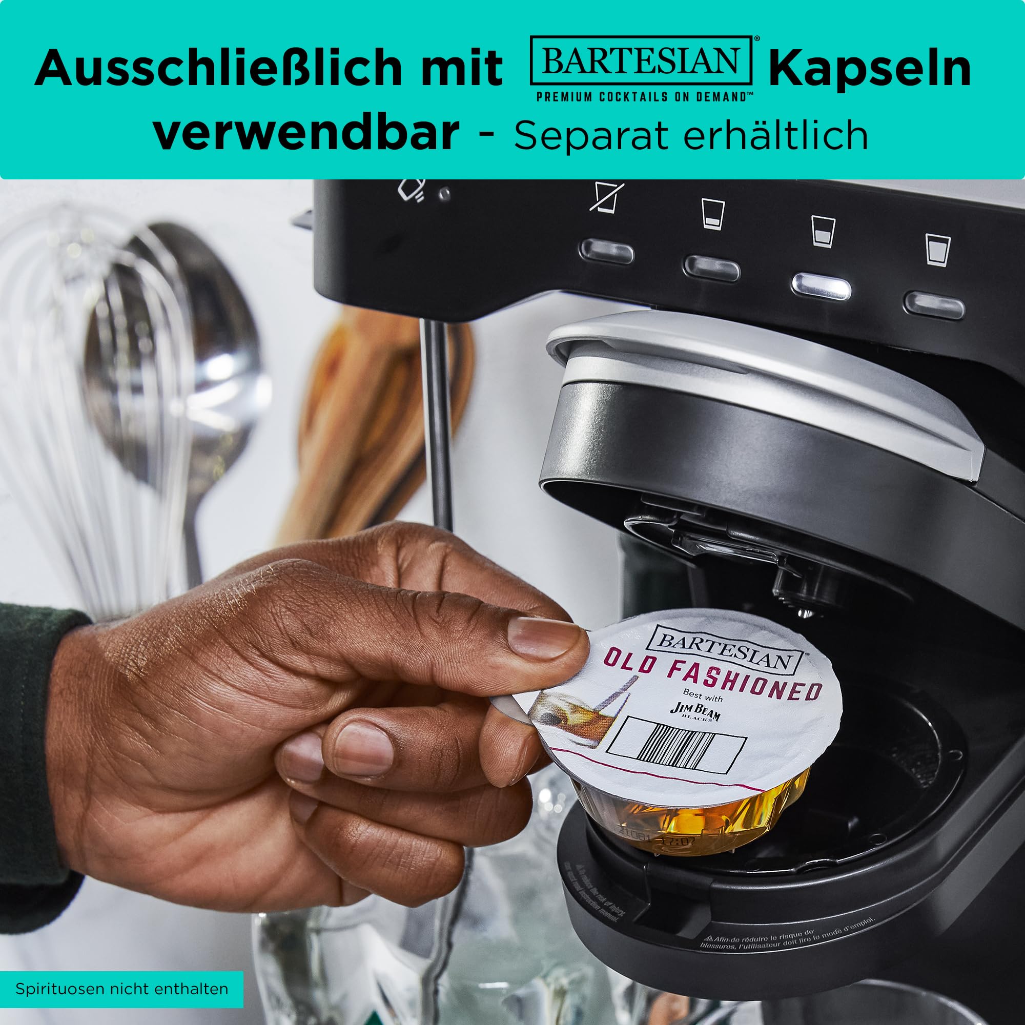 BLACK+DECKER BEV Cocktail-Maschine (individuelle Cocktails auf Knopfdruck, Platz für 5 Spirituosen, Getränkestärke einstellbar, mit Reinigungsmodus & LED Beleuchtung im Party-Modus) BEHB101