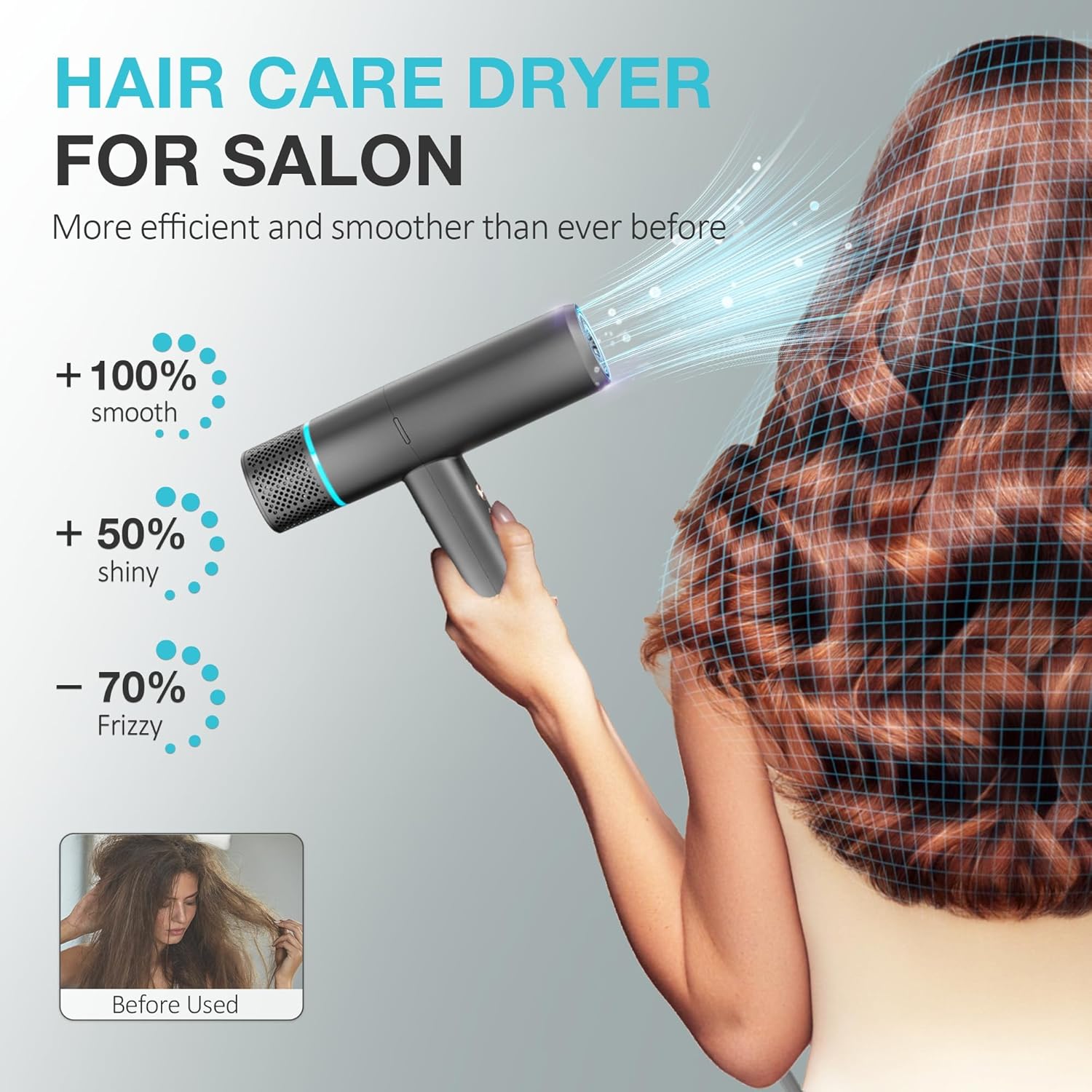 Hair Dryer with Diffuser Blow Dryer, High-Speed Ionic BlowDryer, Powerful 1600 Watt Motor for Fast Drying and Straight & Wavy Hair, Low Noise, Lightweight, Professional Hairdryer for Home Salon