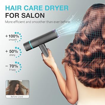 Hair Dryer with Diffuser Blow Dryer, High-Speed Ionic BlowDryer, Powerful 1600 Watt Motor for Fast Drying and Straight & Wavy Hair, Low Noise, Lightweight, Professional Hairdryer for Home Salon