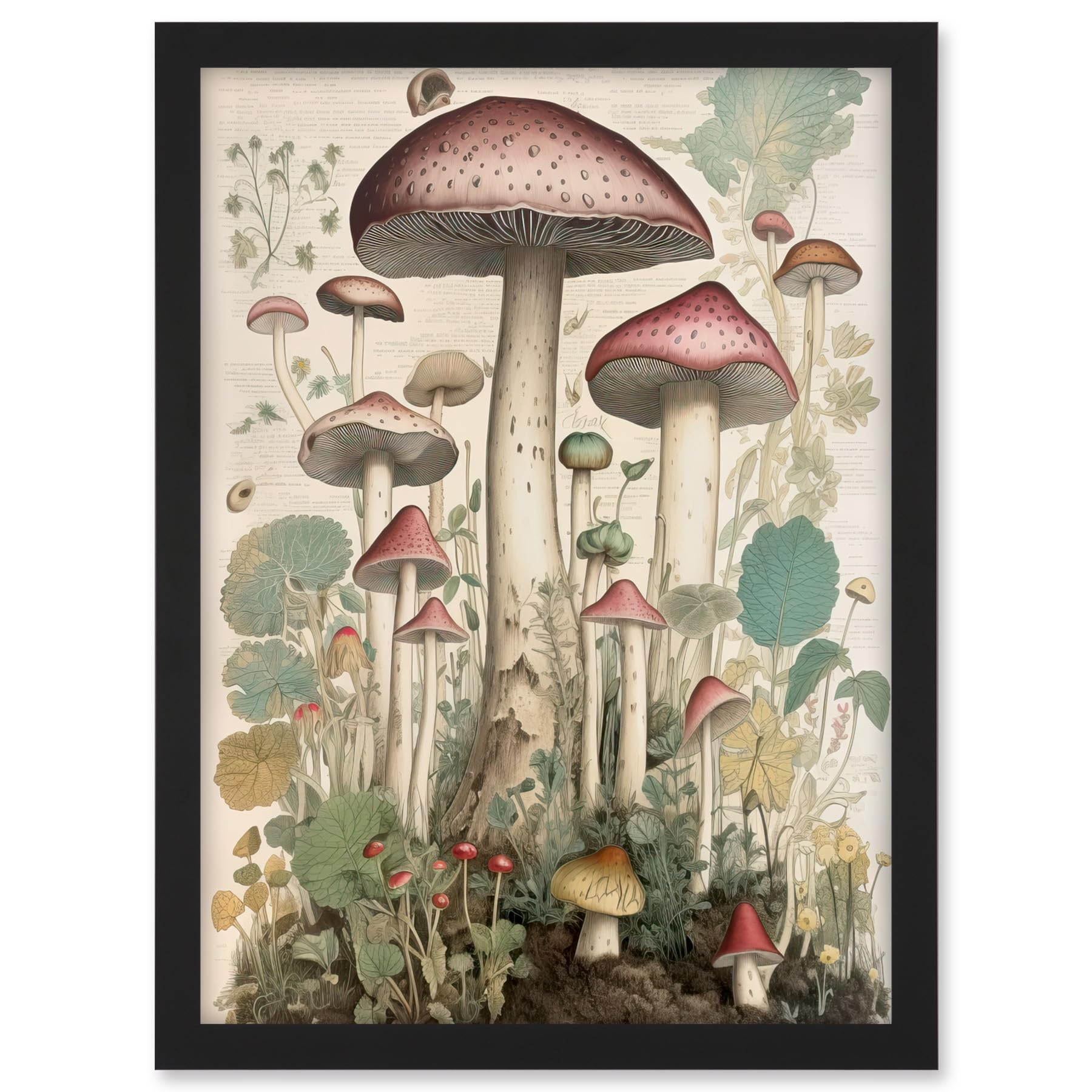 Artery8 Mushroom Fungi Botanical Page Photograph Vintage Cottagecore Rustic Aesthetic Kitchen Artwork Framed A3 Wall Art Print