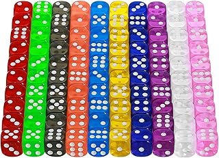 YOUSHARES Dice Set, 100 Pcs 6 Sided Game Dice 16mm Square Corner Dés à Jouer with a Free Pouch, Tenzies Dice Game for Tenzi Yahtzee Farkle (Translucent)