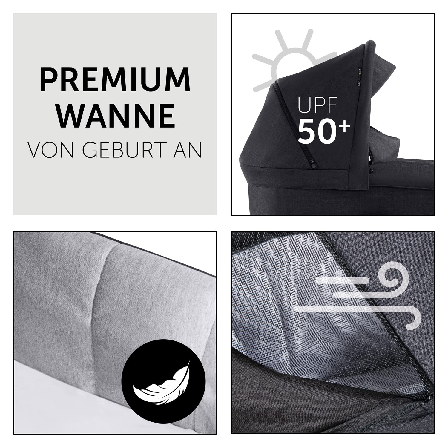 hauck 3in1 Kinderwagen Set Saturn R mit Babyschale, Babywanne & Buggy Sitz mit Liegefunktion, ab Geburt bis 22 kg, zusammenklappbar - Melange Schwarz
