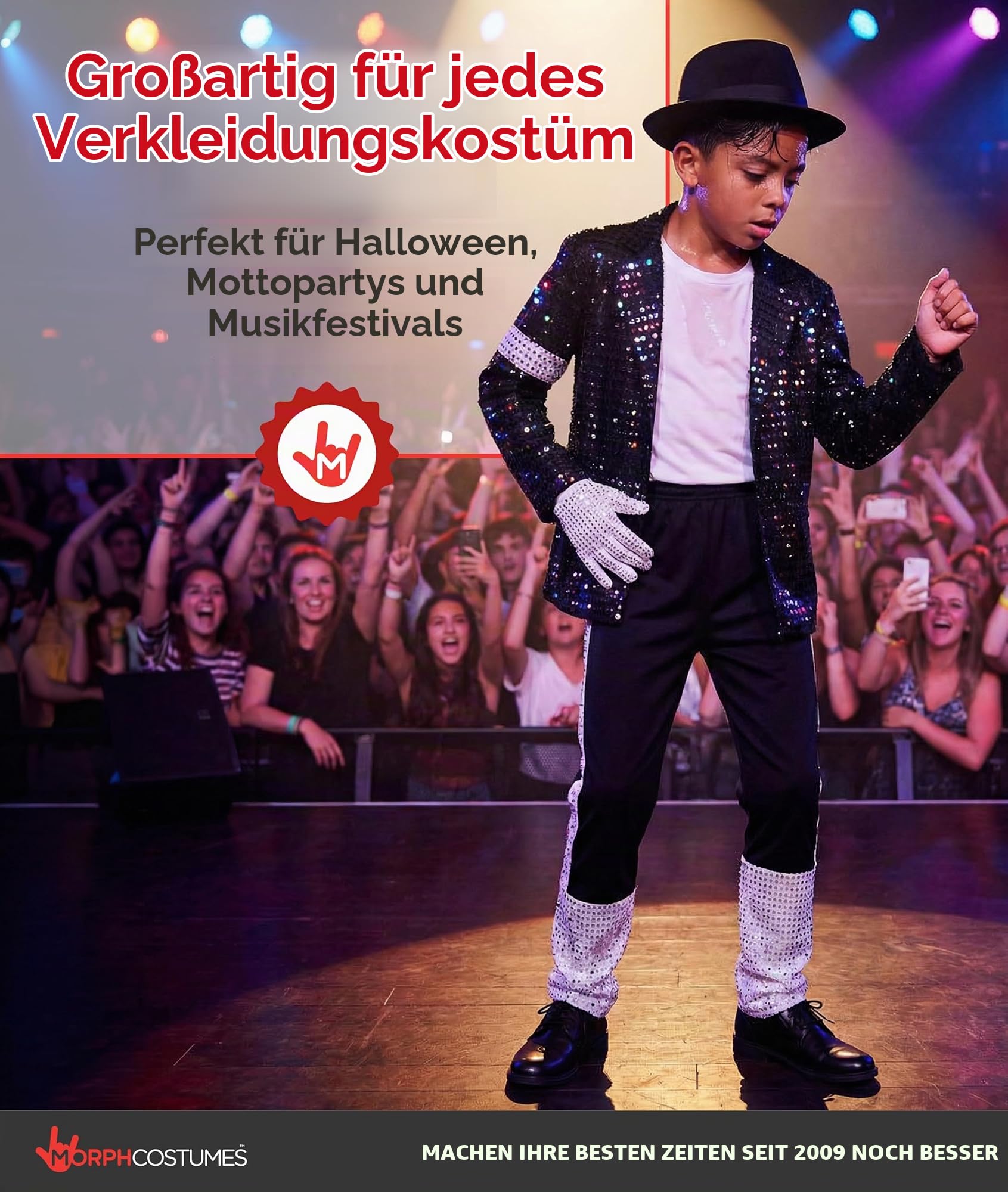 Morph Popstar Kostüm Kinder, 80er Jahre Halloween Kostüm Kinder