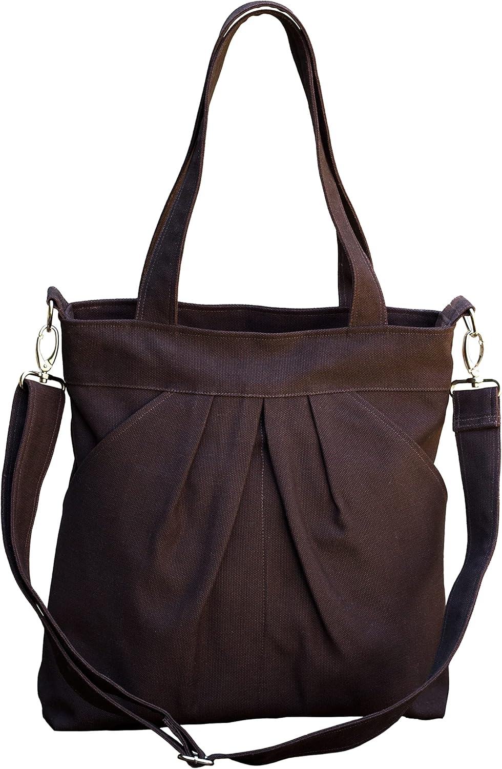 Large Canvas Crossbody Shoulder for Women Cotton Fabric Bag Pockets Washable Pleated Zipper Bag Dark Brown