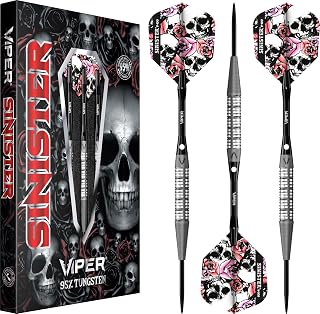 Viper Sinister Steel Tip Darts, 95% Tungsten Darts Metal Tip Dart Set for Sisal Dartboard, Sandblasted Barrels, Aluminum Dart Shafts with Locking Holes, Professional Grade