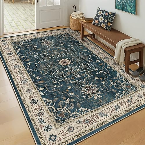 Miniatura 15 de Alfombras Redondas Beige de 4 pies, Alfombra Circular Pequeña Antideslizante Lavable de Pelo Bajo y Fina para Entrada, Cocina, Comedor, Alfombra