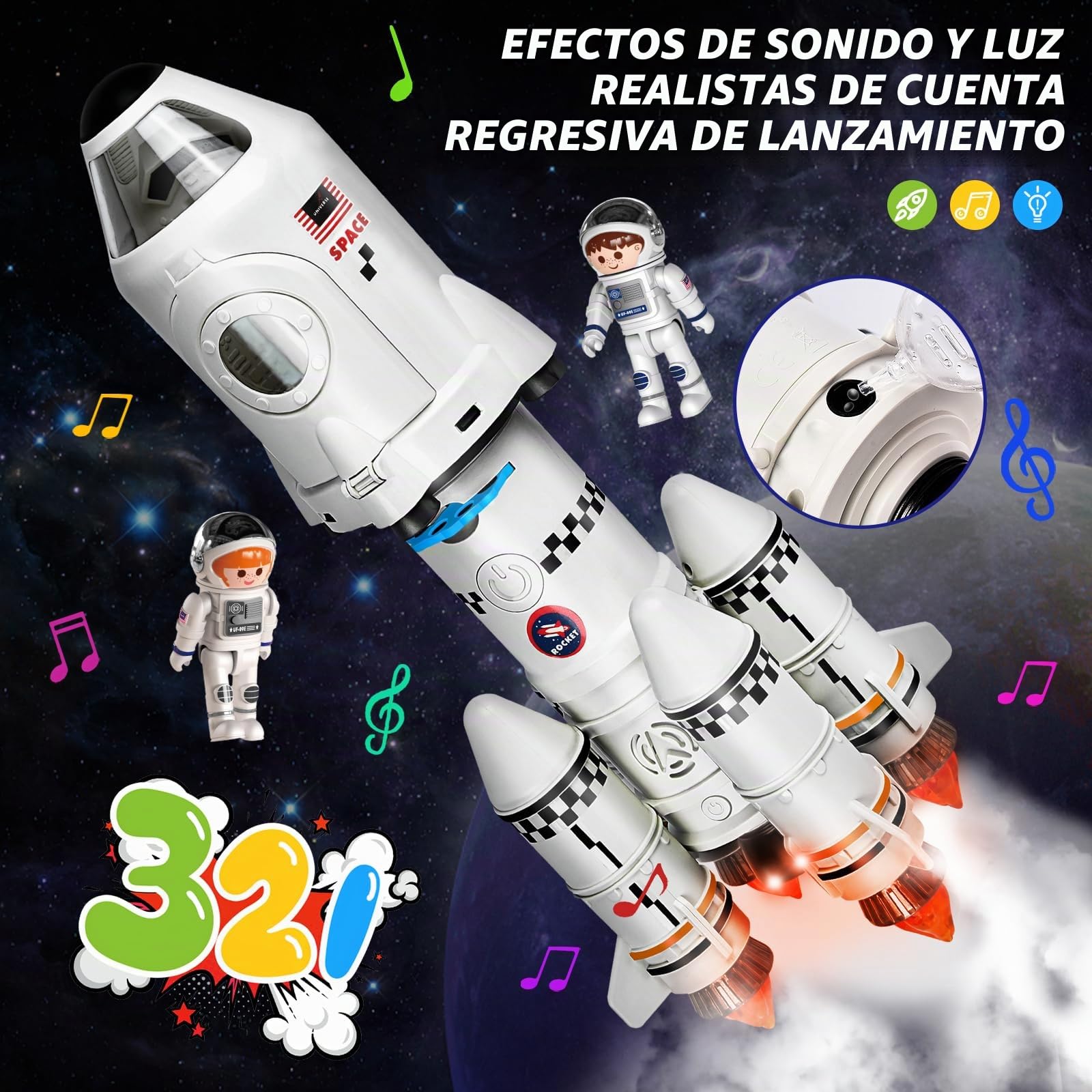 Herenear Cohete Espacial Juguete, Cohete Juguete para Niños de 6 7 8 9 10 11 12 Años, 5 En 1 Espacio Exploración Juego de Roles Juguetes con Astronautas y Lámpara de Proyección