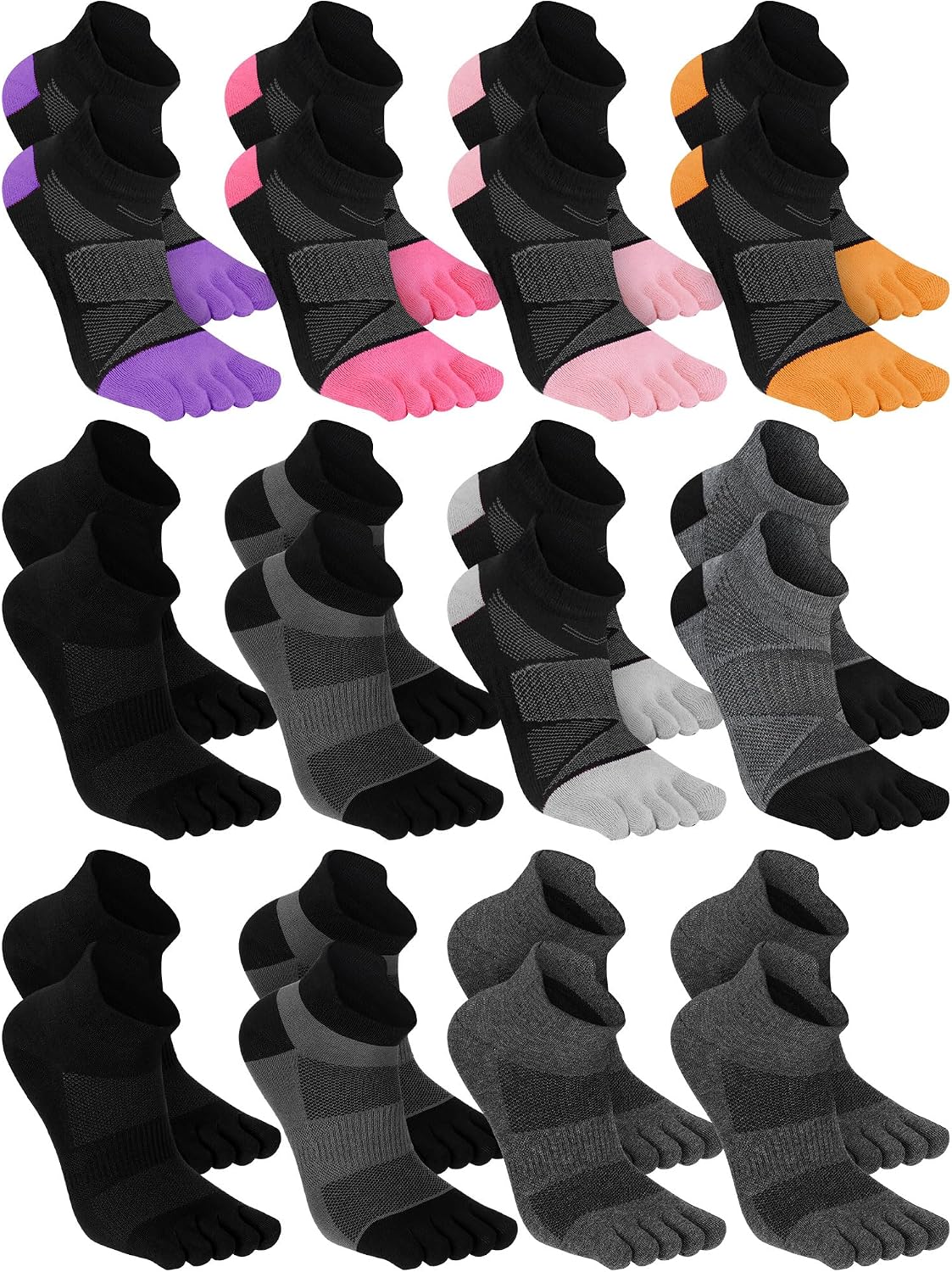 Fourluoo 6/12 Pairs Women Cotton Athletic Toe Socks