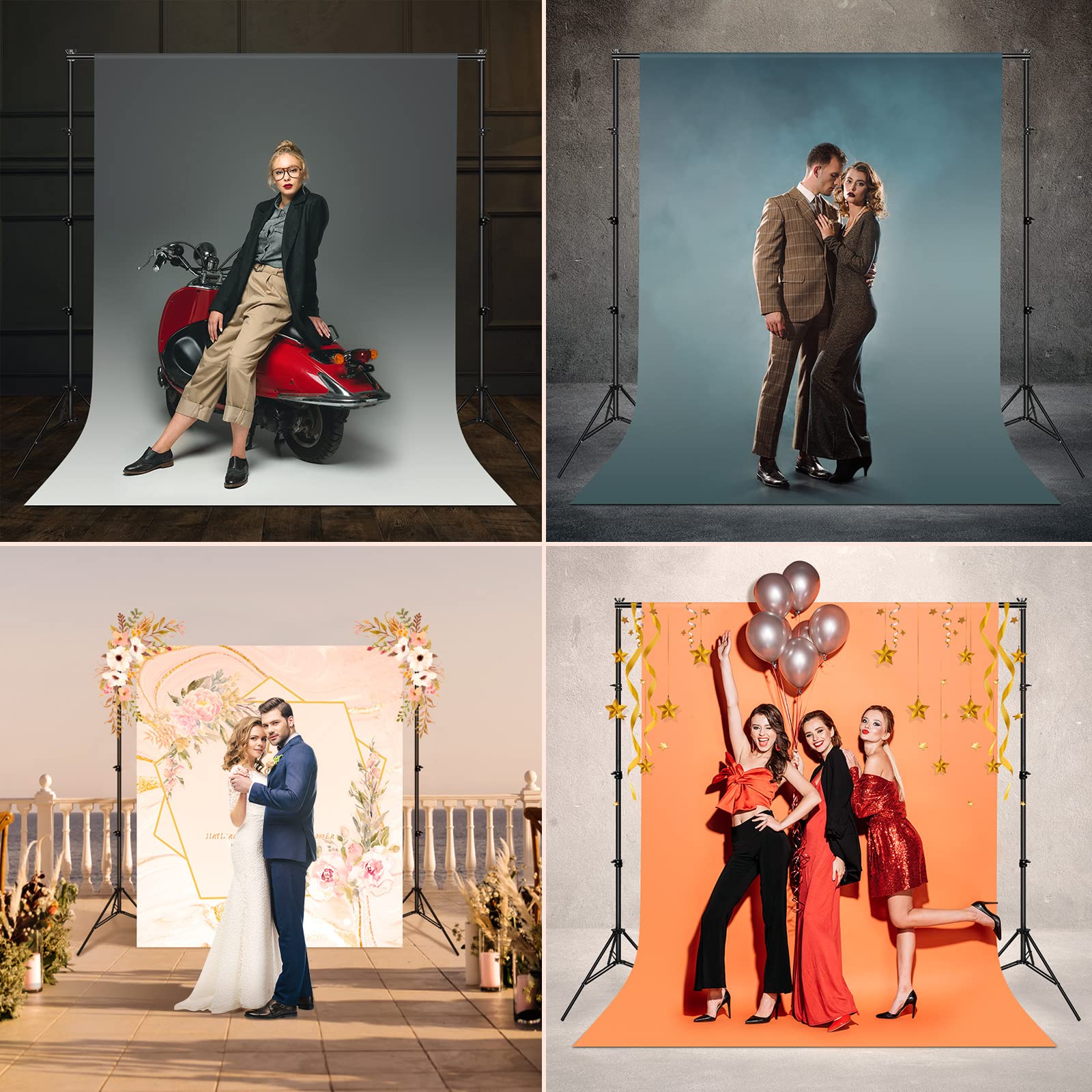 OMBAR 2,6x3M Soporte Fondo Fotografico, para Retrato, Fotografía de Productos y Grabación de Video, Ajustable Soporte Photocall con 4 Abrazaderas Fondo y 2 Bolsas Arena