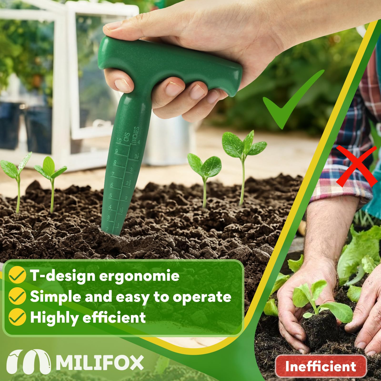 Piantatore di Bulbi - Dibber con Scala di Misurazione per una Piantagione Precisa,Ideale per la Attrezzi da Giardino di Verdure e Fiori (Verde)