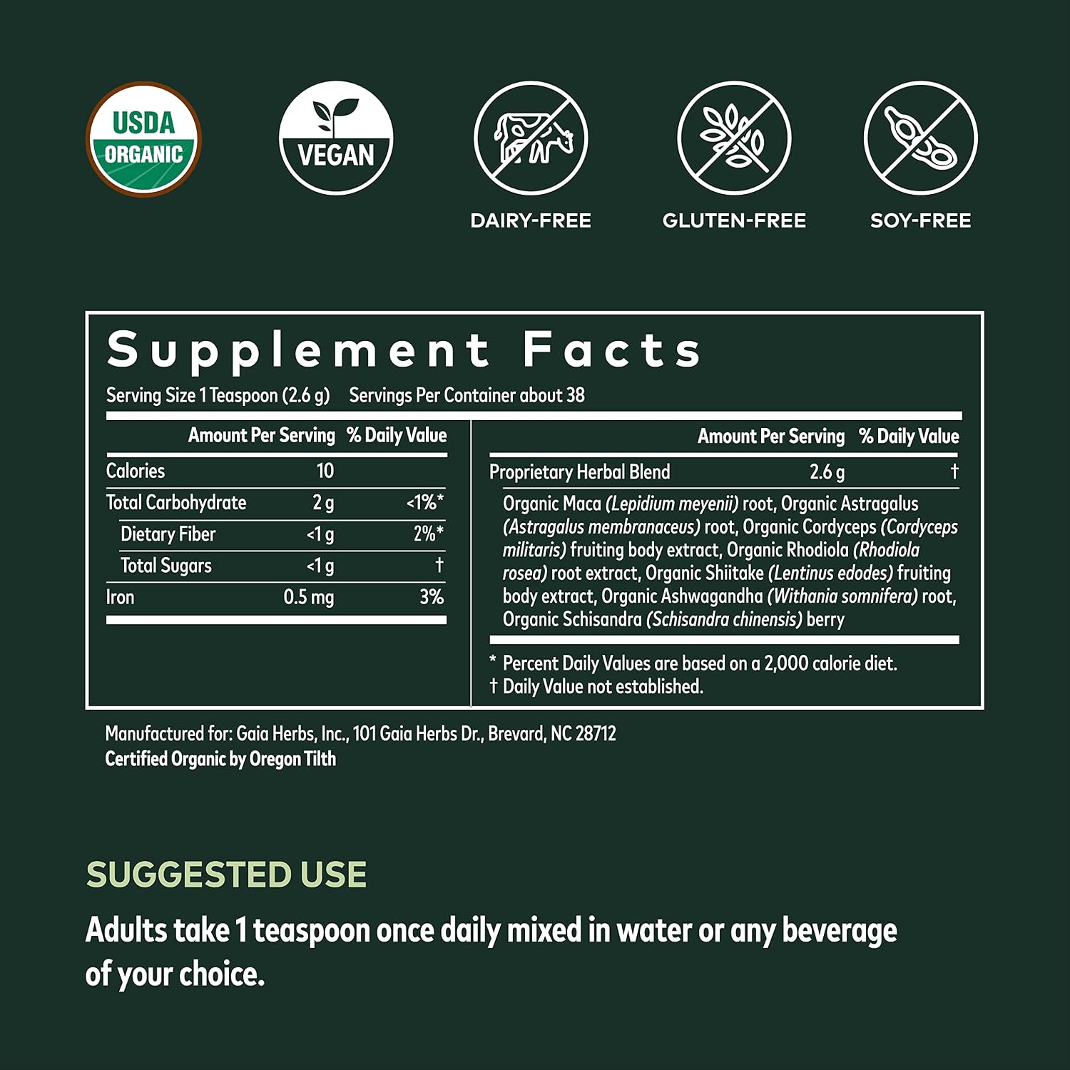 Gaia Herbs Everyday Adaptogen Powder - Helps Provide Energy Support & Maintain Healthy Stress Levels in Physically Active - with Maca Root, Cordyceps, Ashwagandha & More - 3.5 Oz (38-Day Supply)